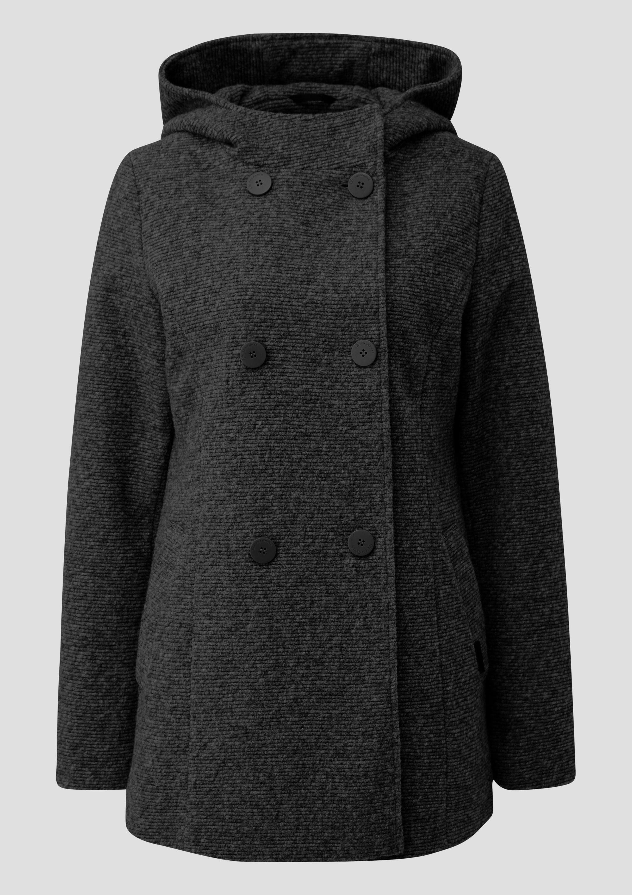 QS Funktionsmantel Outdoor-Jacke Kurzmantel in Wolloptik mit Kapuze