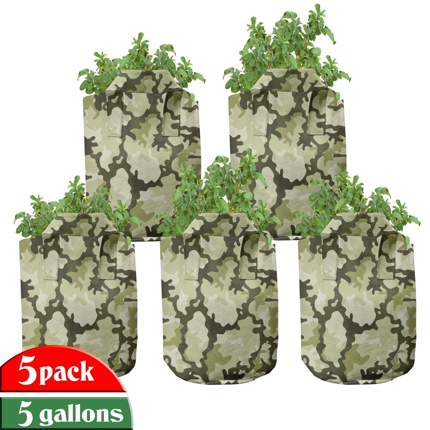 Abakuhaus Pflanzkübel hochleistungsfähig Stofftöpfe mit Griffen für Pflanzen, Grün Jungle Camouflage-Design