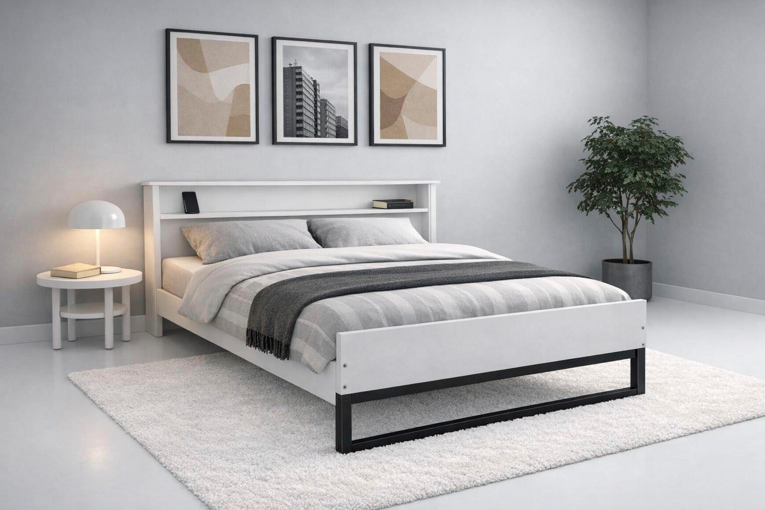 OTTO home Bett Pannor, Industrial Design, mit Regal, Lattenrost inklusive (Liegefläche Breite 140 oder 180cm), Kufengestell, bis 200 kg belastbar, FSC-zertifiziert, Made in EU