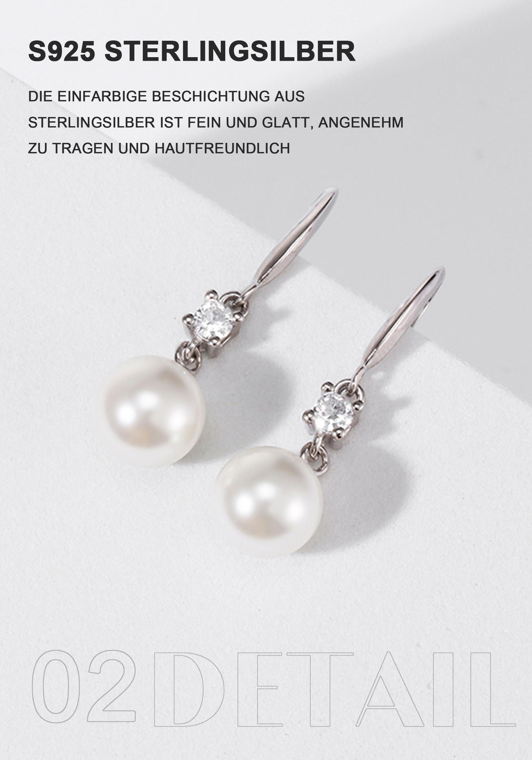Paar Stil Ohrringe 2 Perlen Ohrhänger 925 mit Silber Zirkonia MAGICSHE