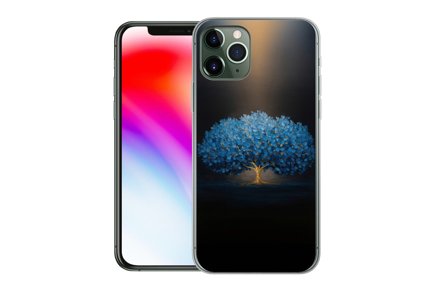 MuchoWow Handyhülle für Apple iPhone 11 Pro Baum - Blau - Blätter - Pinselstriche, Smartphone-Bumper, Print, Handy Schutzhülle Dünn