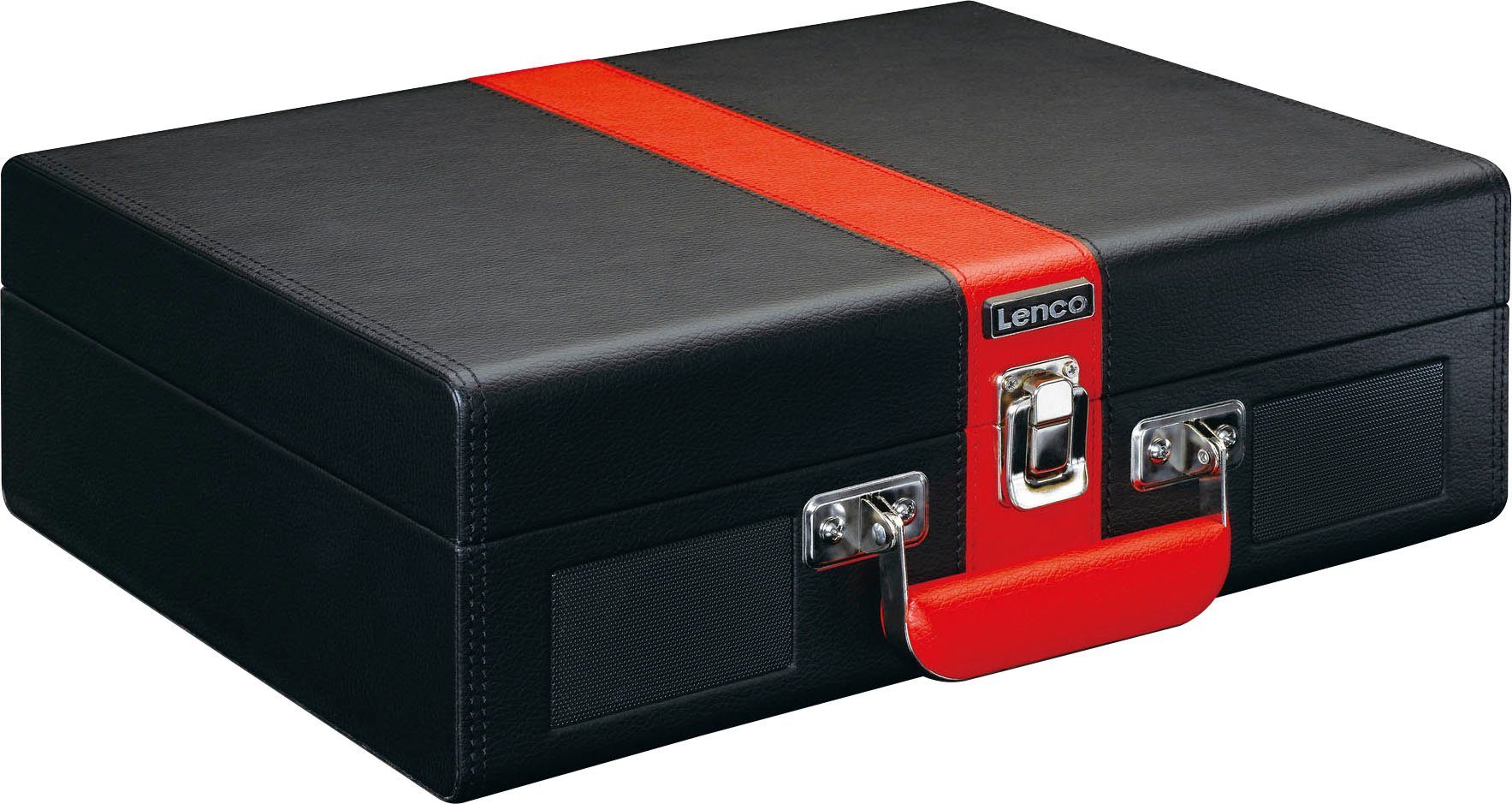 Lenco Koffer Plattenspieler mit BT Rot-Schwarz (Riemenantrieb) und Lsp. eingebauten Plattenspieler