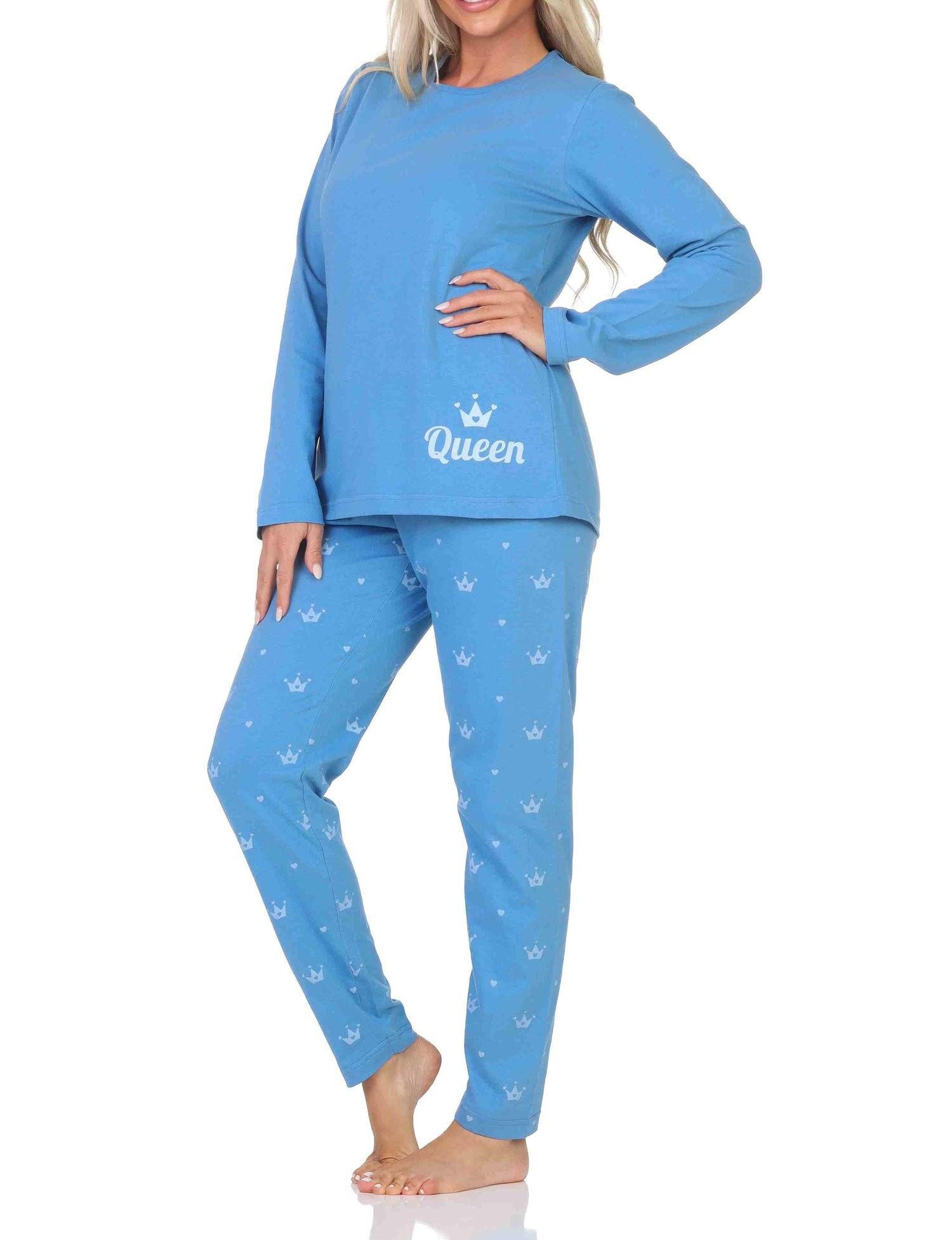 Normann Pyjama Normann Damen Schlafanzug lang Pyjama mit Krone als Motiv – Bild 2 von 4