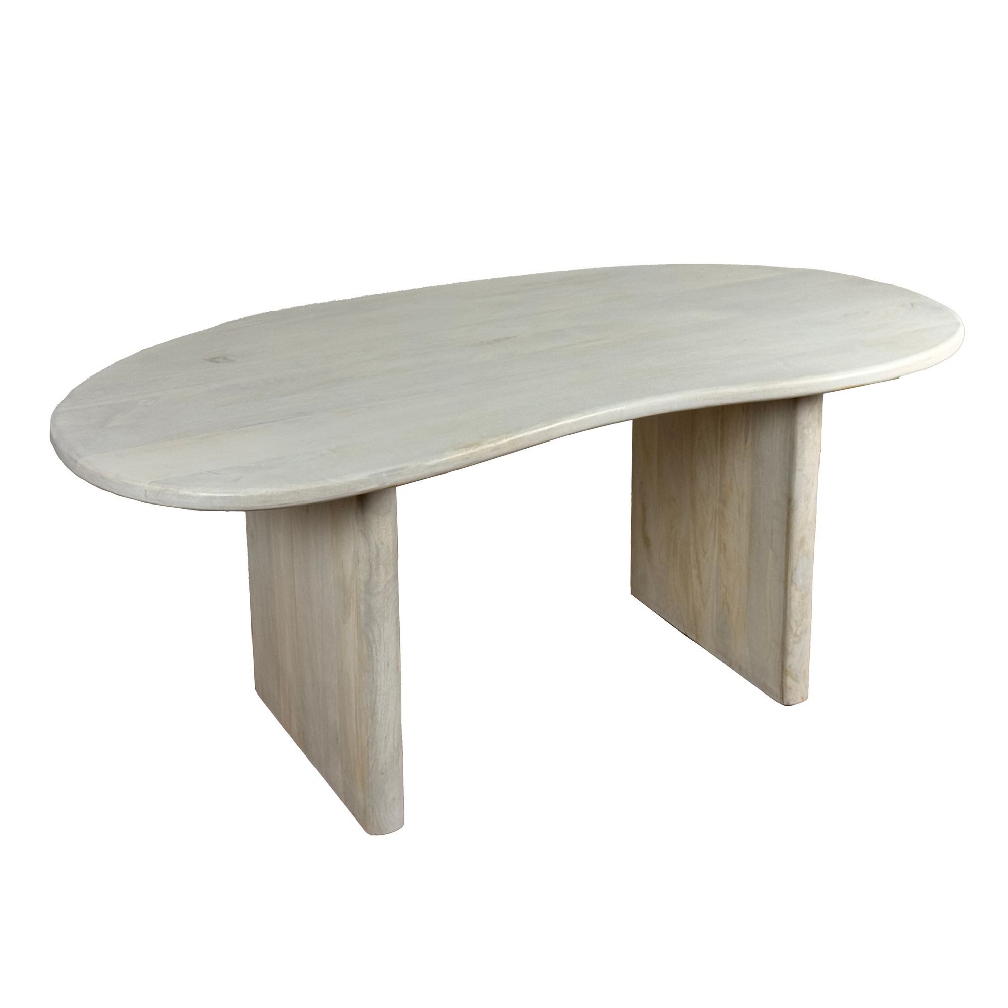 FINEBUY Schreibtisch FB111752 (180x90x75 cm Mango Massivholz, Holztisch Weiß), Computertisch Home Office, Bürotisch Nierenform