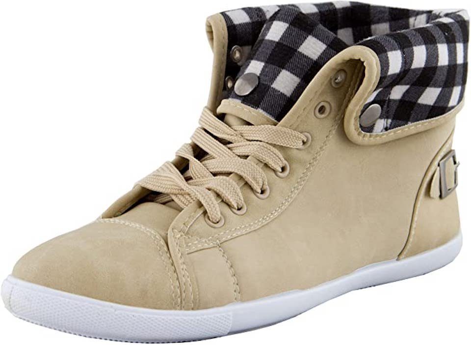 Halbschuhe Damenturnschuhe Sneaker mit Sneaker Street Schnalle Schnürschuhe Damen Turnschuhe Beige Schuhe AvaMia