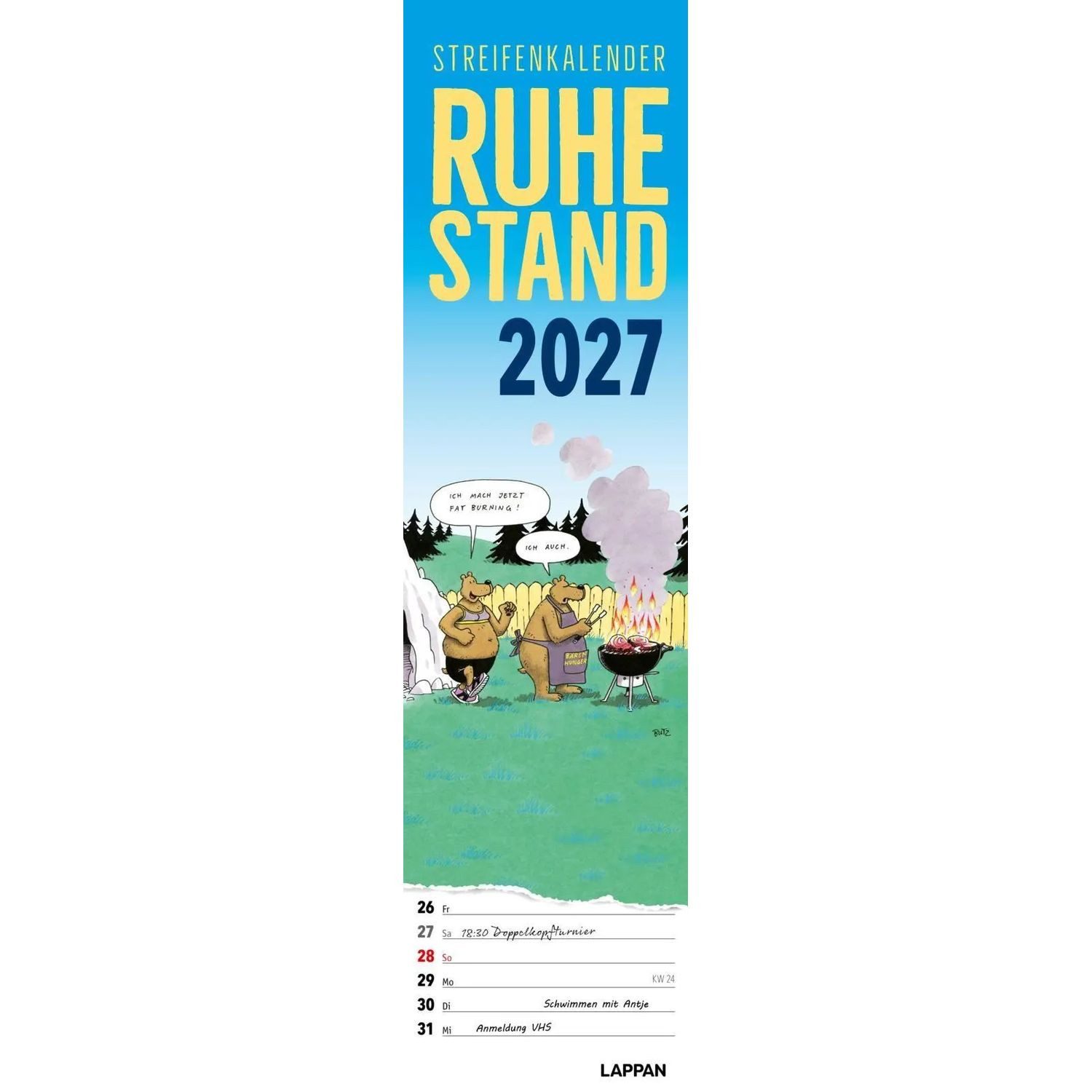Lappan Verlag Wandkalender Ruhestand Streifenkalender 2027: Monatskalender für die Wand