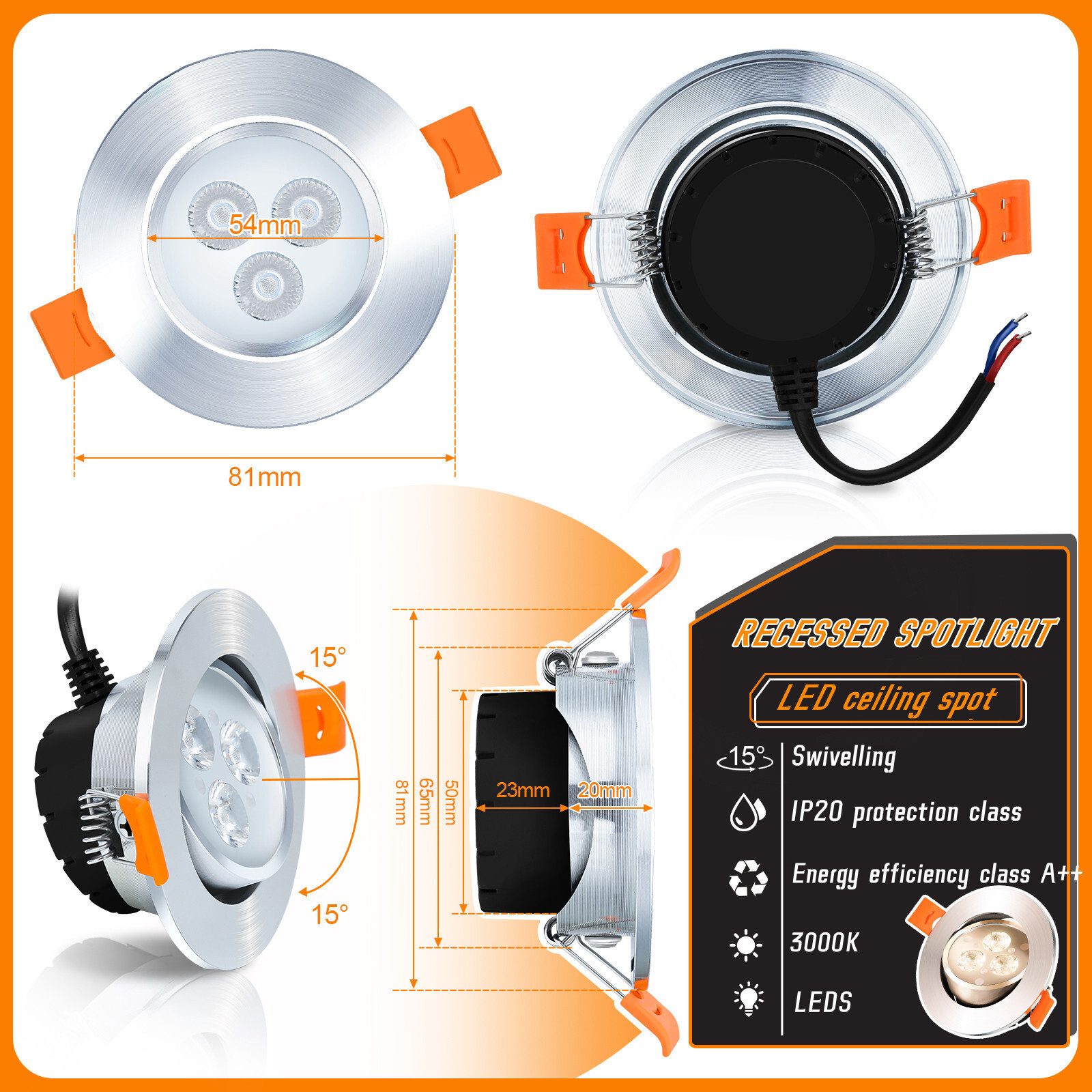 Clanmacy LED Deckenspots 20x 3W LED Einbauleuchten Schwenkbar mit Aluminium günstig online kaufen