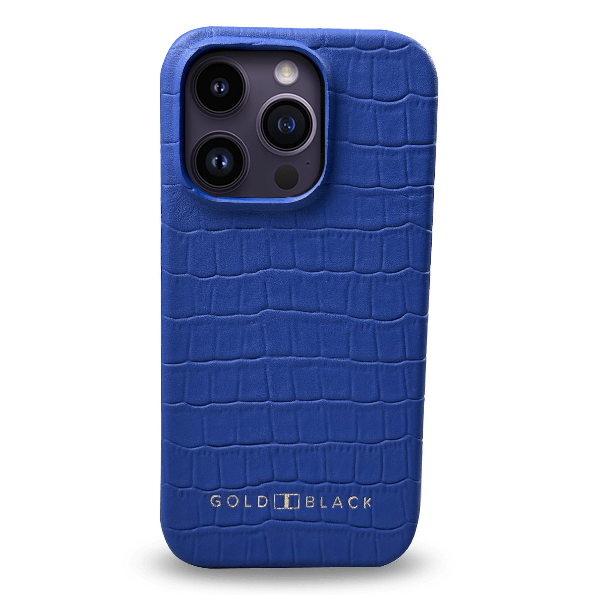 GOLDBLACK Handyhülle iPhone 14 Pro Slim Lederhülle Kroko-Prägung blau
