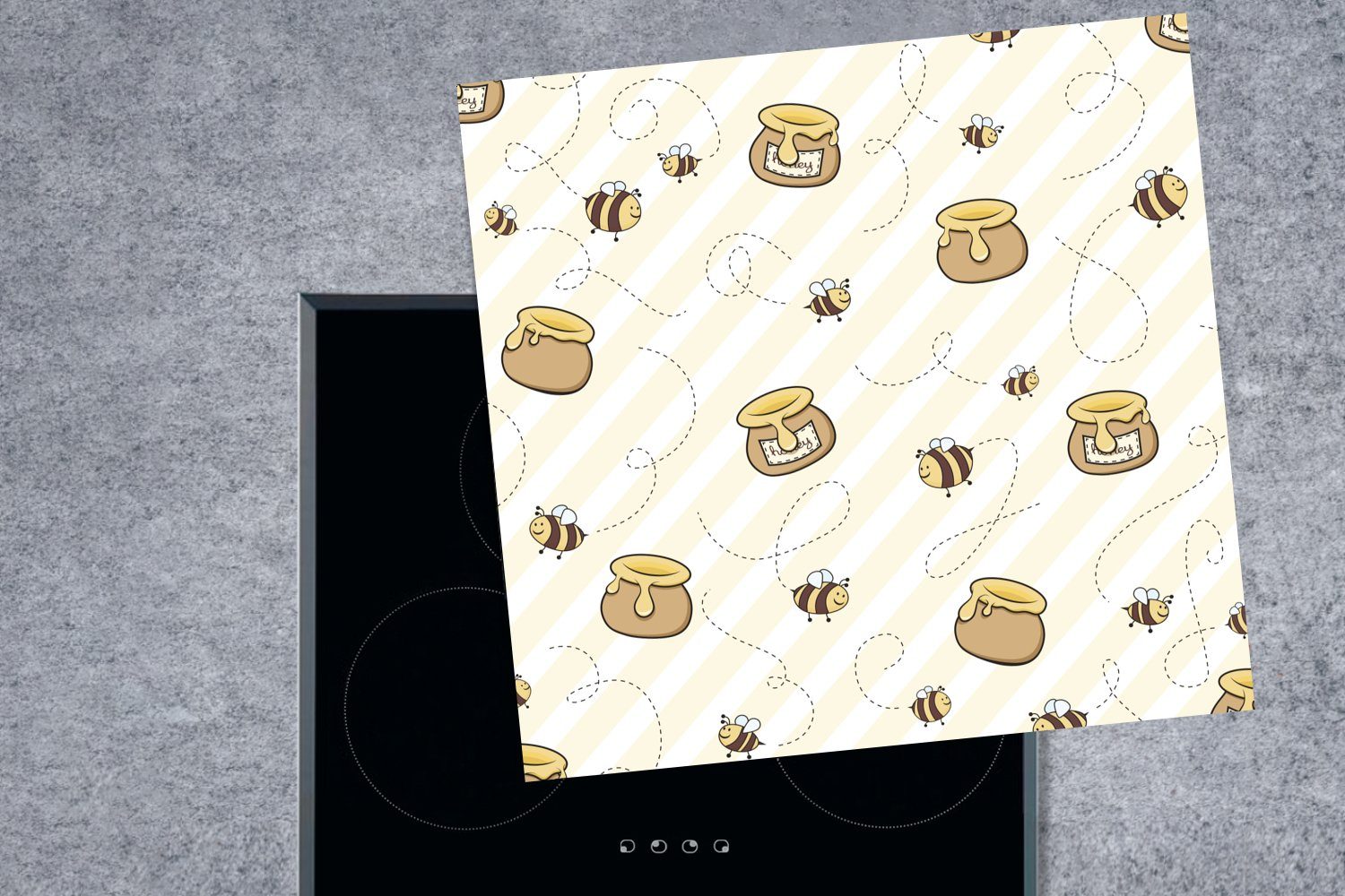 Illustration Vinyl, Eine und 78x78 tlg), Bienen (1 küche von cm, Herdblende-/Abdeckplatte Honigtöpfen, MuchoWow Arbeitsplatte für Ceranfeldabdeckung,
