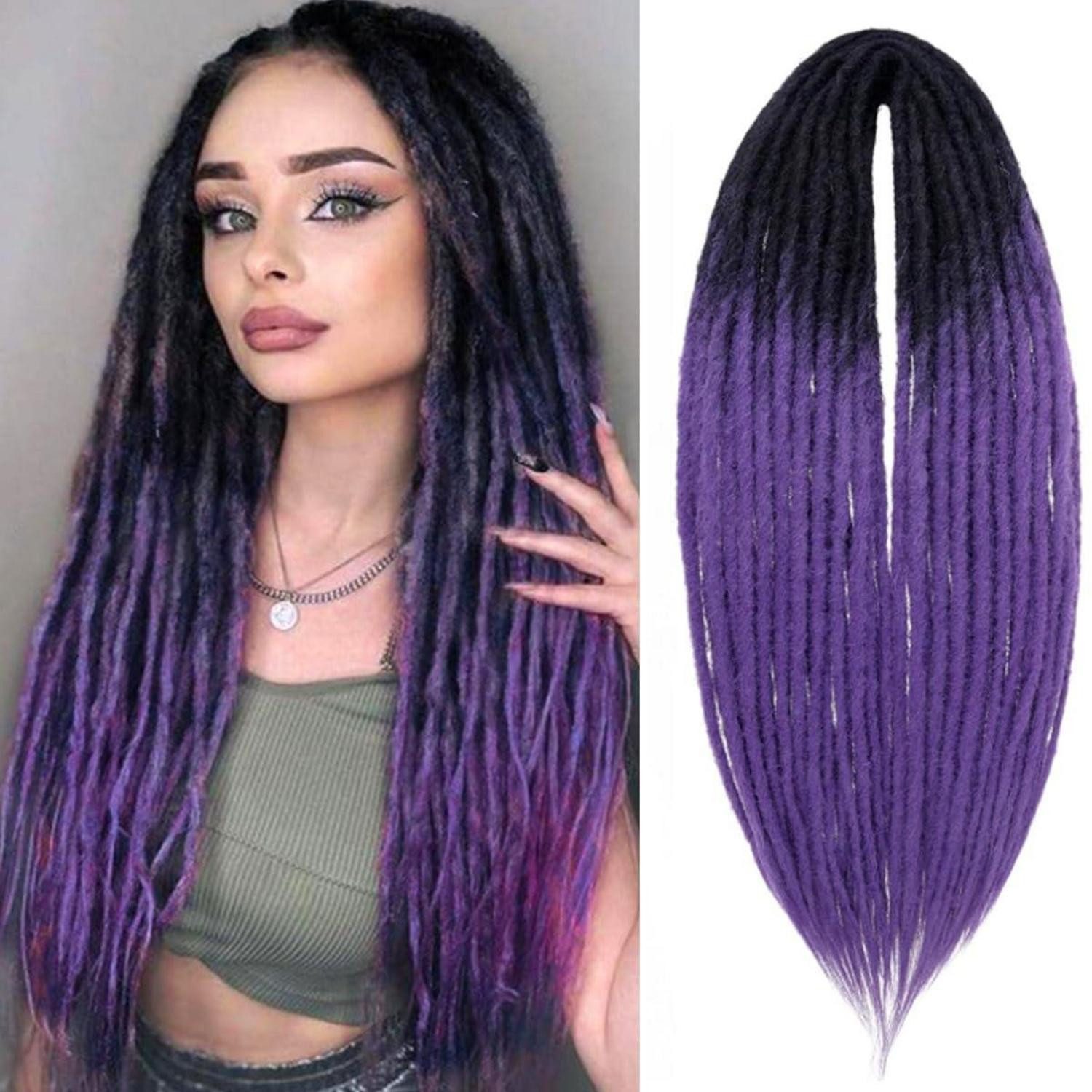 LuxusKollektion Kunsthaar-Extension Dreadlocks Extensions 24Zoll Crochet Double-ended Schwarz bis Lila