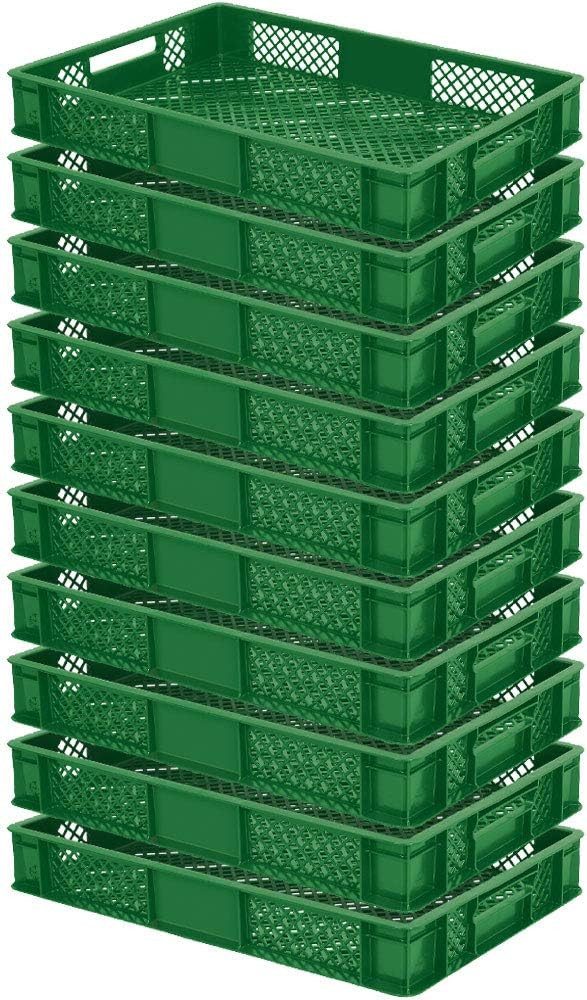 BRB-Lagertechnik Stapelbox 10x Eurobehälter/Bäckerkiste durchbrochen, LxBxH 600x400x90 mm, Stoßfest, robust und formstabil