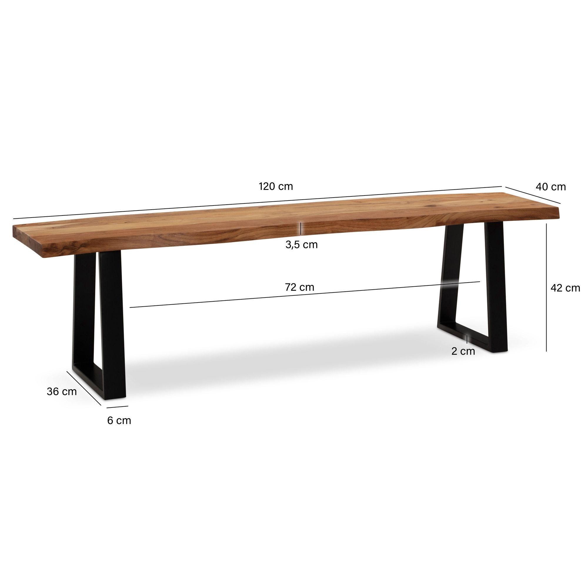 FINEBUY Essbank FB68387 Esszimmerbank Sitzbank Akazie Massivholz Baumkante (Akazie Massivholz 120x40x45,5 cm, Baumkante Modern), Esszimmerbank Baumstamm, Sitzbank Esszimmer Holz