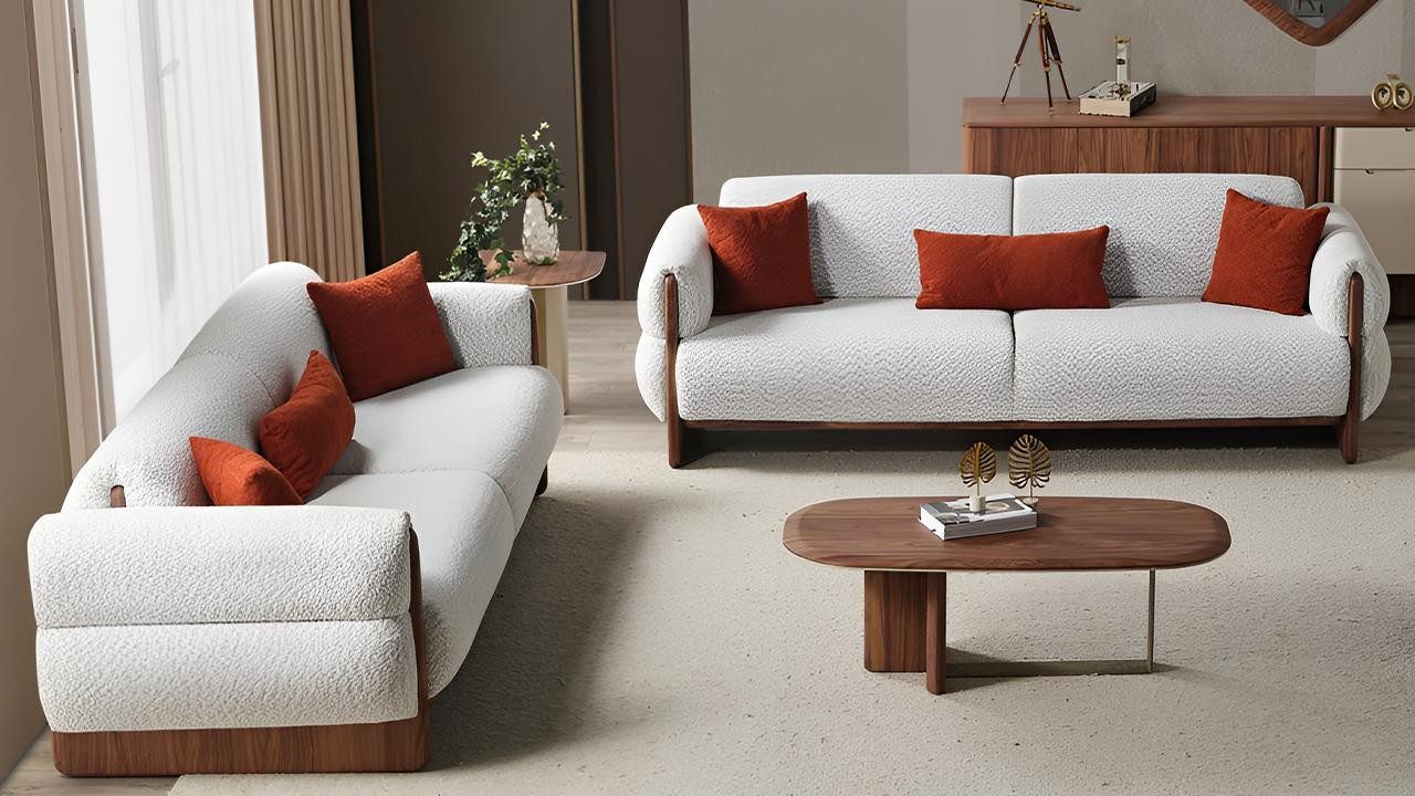 Xlmoebel Polstergarnitur Exklusive Weiße Sitzgarnitur mit Designer Couchtisch 3tlg, (3-tlg), Made in Europa