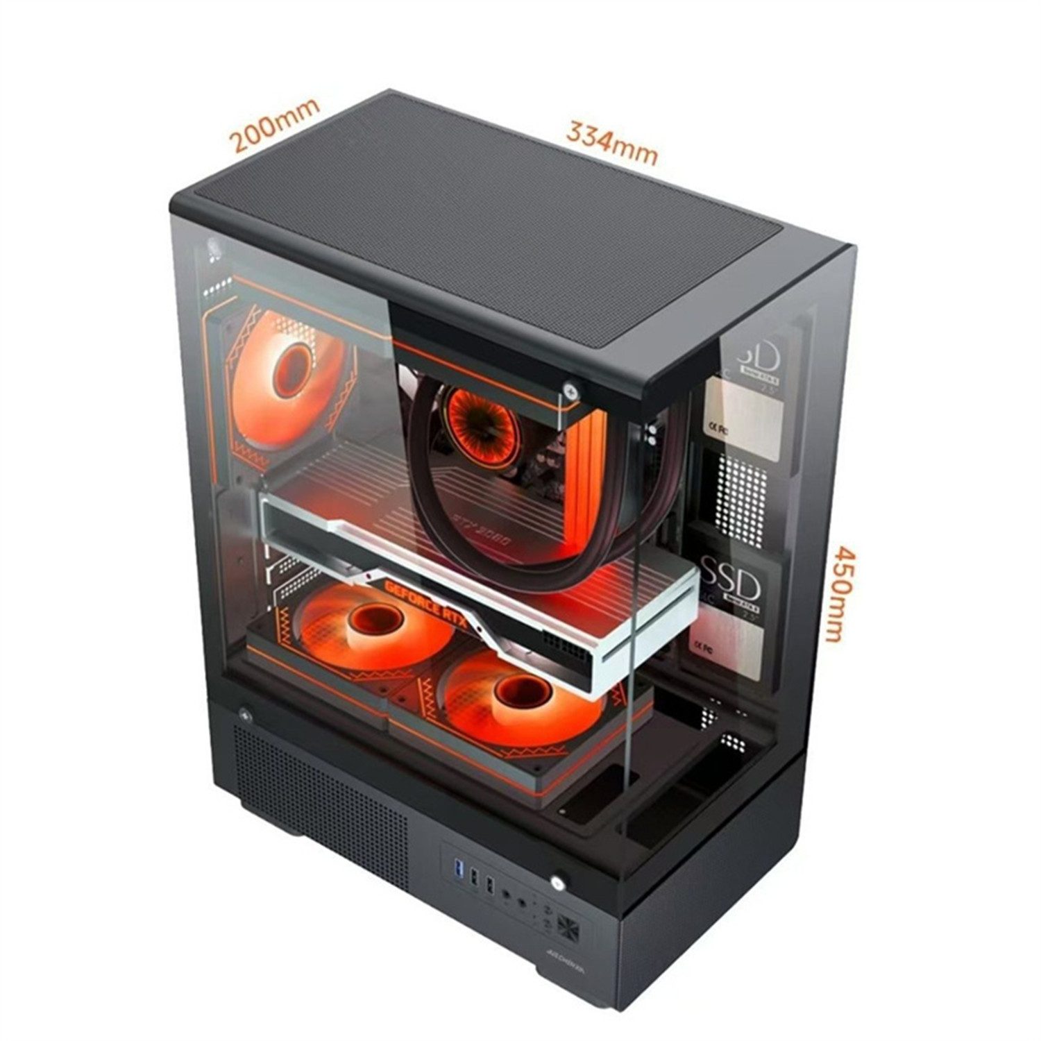 Insma PC-Gehäuse E-ATX ATX Gaming-Gehäuse Tower-Gehäuse, (mit ARGB 3 Lüfter, 320mm GPU und 280mm Radiator kompatibel), 1 × USB 3,0, 2× USB 2,0 Full Tower