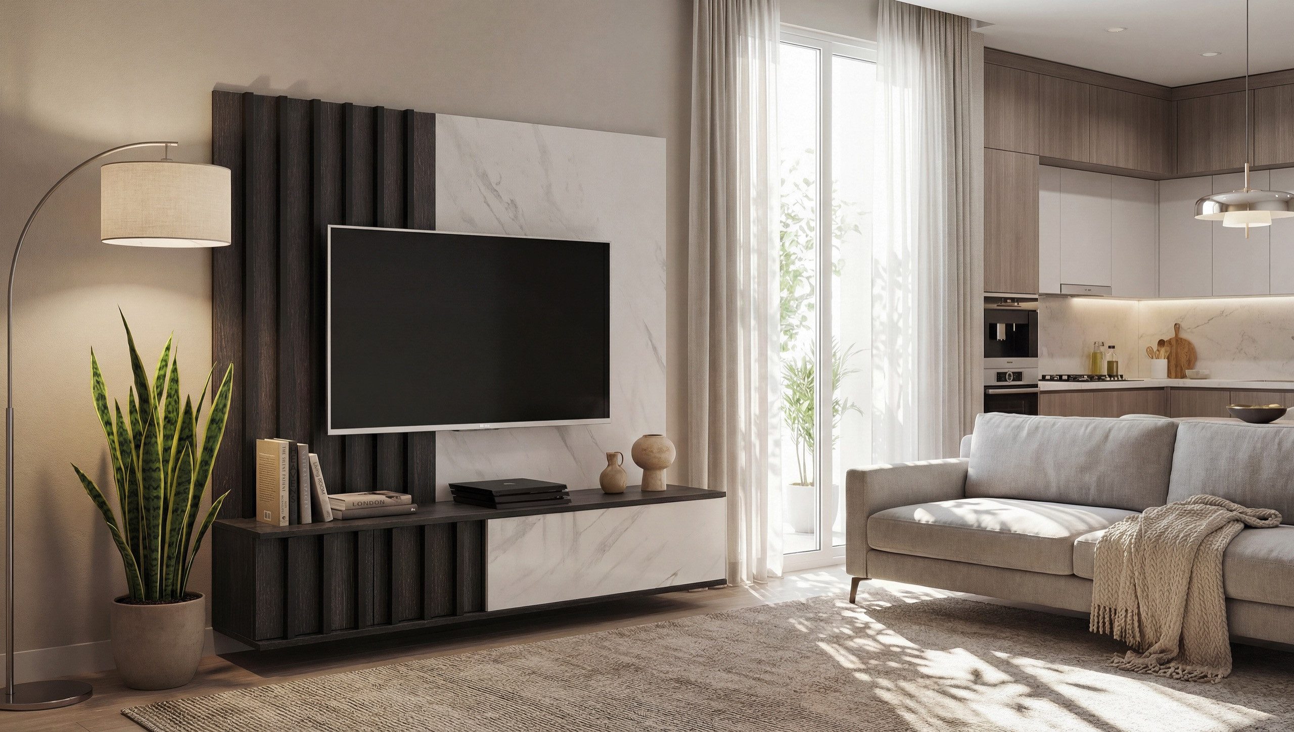 ASM-Moebel Wohnwand Anbauwand NOIR II DGMW mit Lamellen und Push-Click System, Mit Lamellen und Push-Click System.