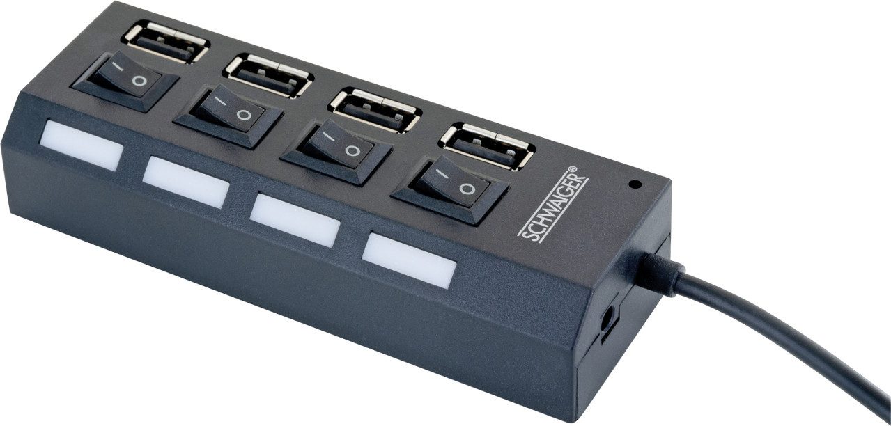 Schwaiger USB 2.0 HUB 4x USB A Buchse, schwarz, Computer-Adapter