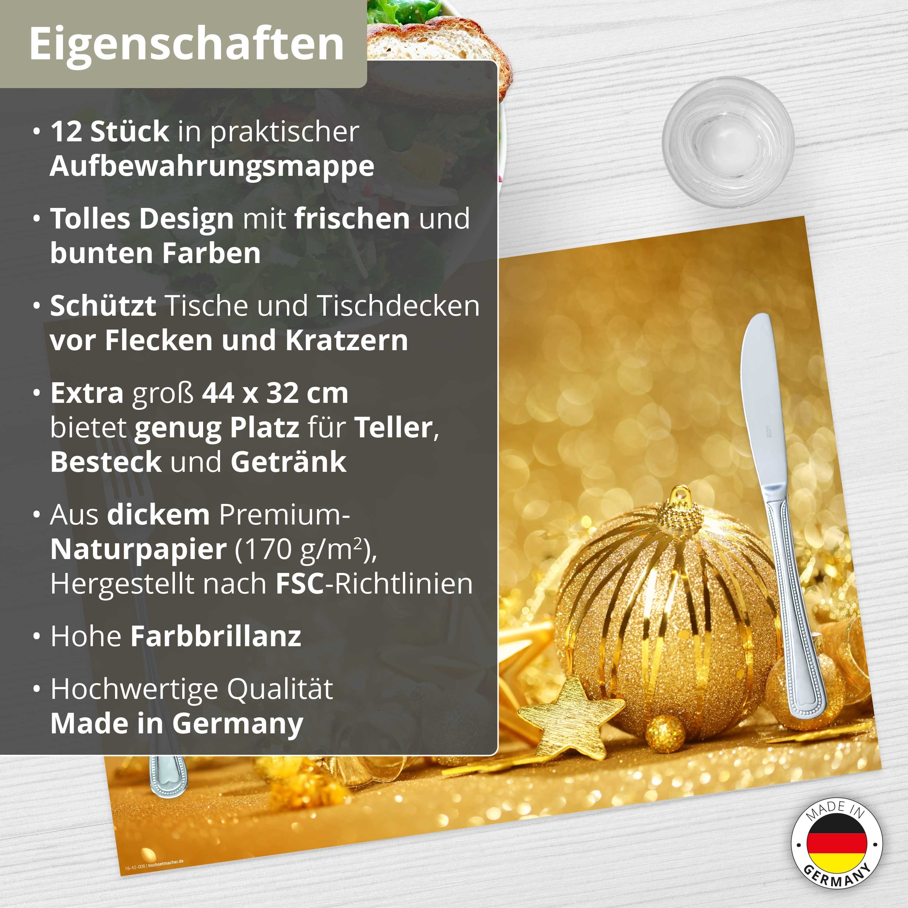 Tischsetmacher Platzset Tischsets I Platzsets - Weihnachten - Goldene Kugeln, (aus Naturpapier in Aufbewahrungsmappe, 12-St., 44 x 32 cm / gold), Made in German – Bild 3 von 5