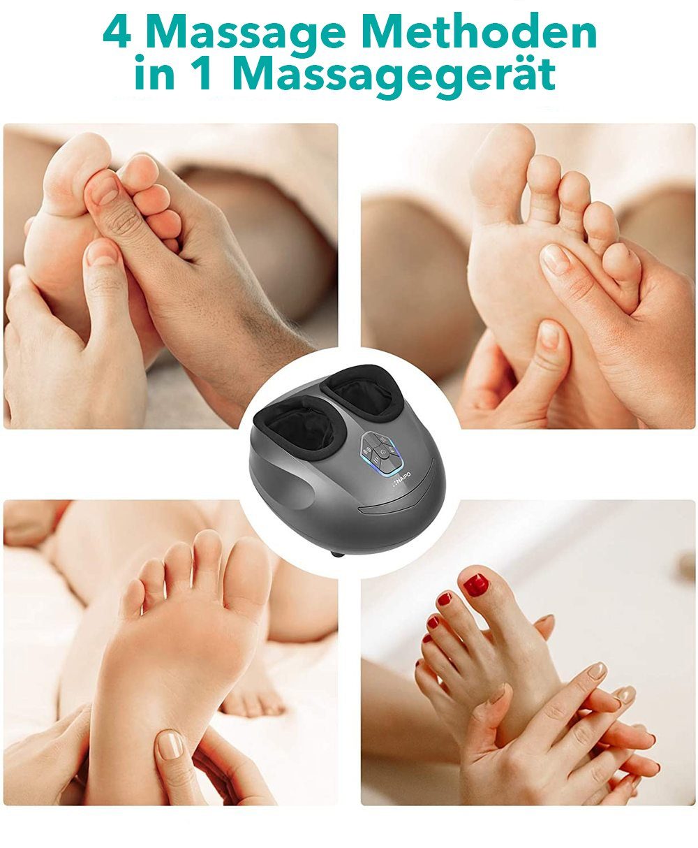 NAIPO Fußmassagegerät, Shiatsu Fussmassage mit Wärmefunktion,  Luftkompression, Diverse Heiz- und Massagestufen sowie Timer-Funktion