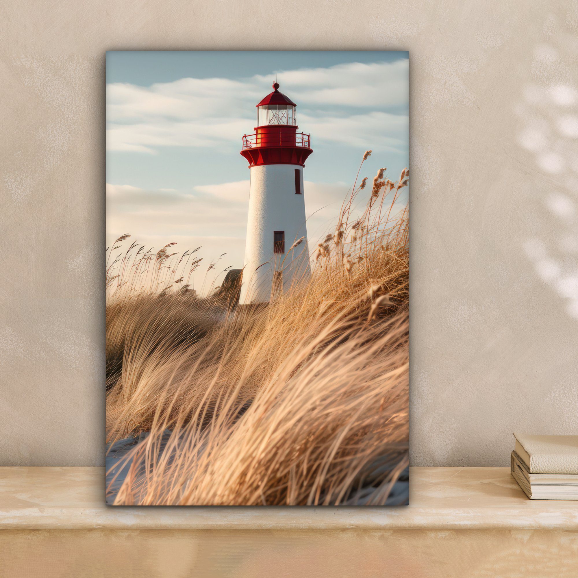 OneMillionCanvasses® Leinwandbild Leuchtturm - Gras - Dünen - Meer - Natur günstig online kaufen