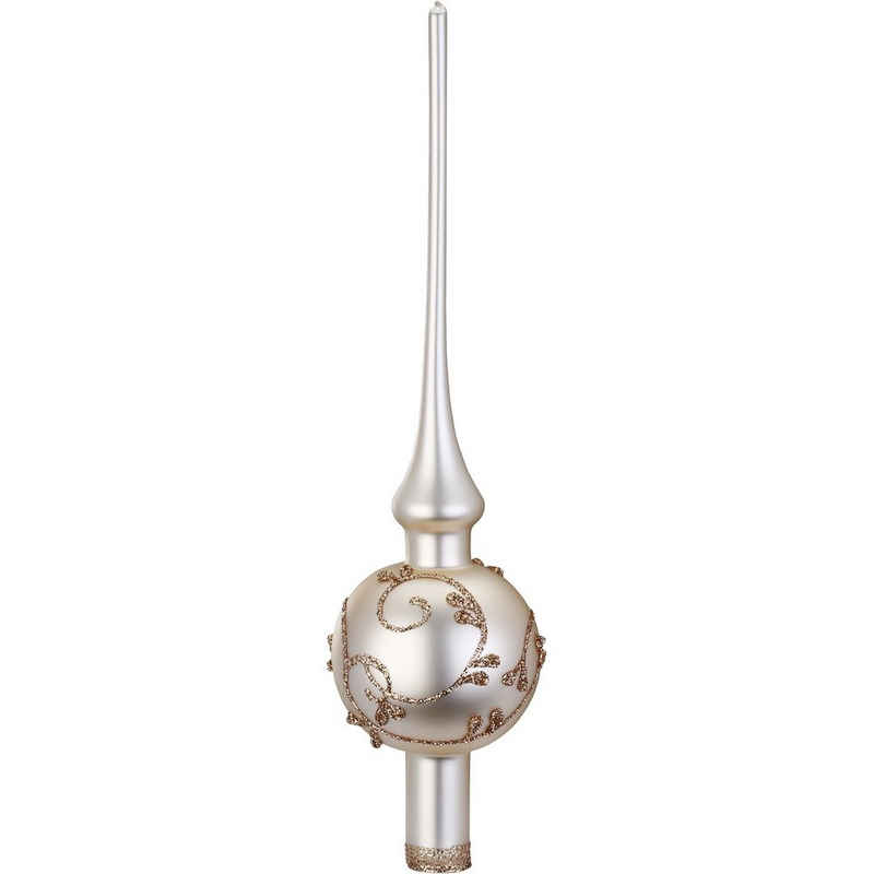 INGE-GLAS® Christbaumspitze, Christbaumspitze mit Glitzer Ornamenten Glas 30cm champagner, 1 Stück