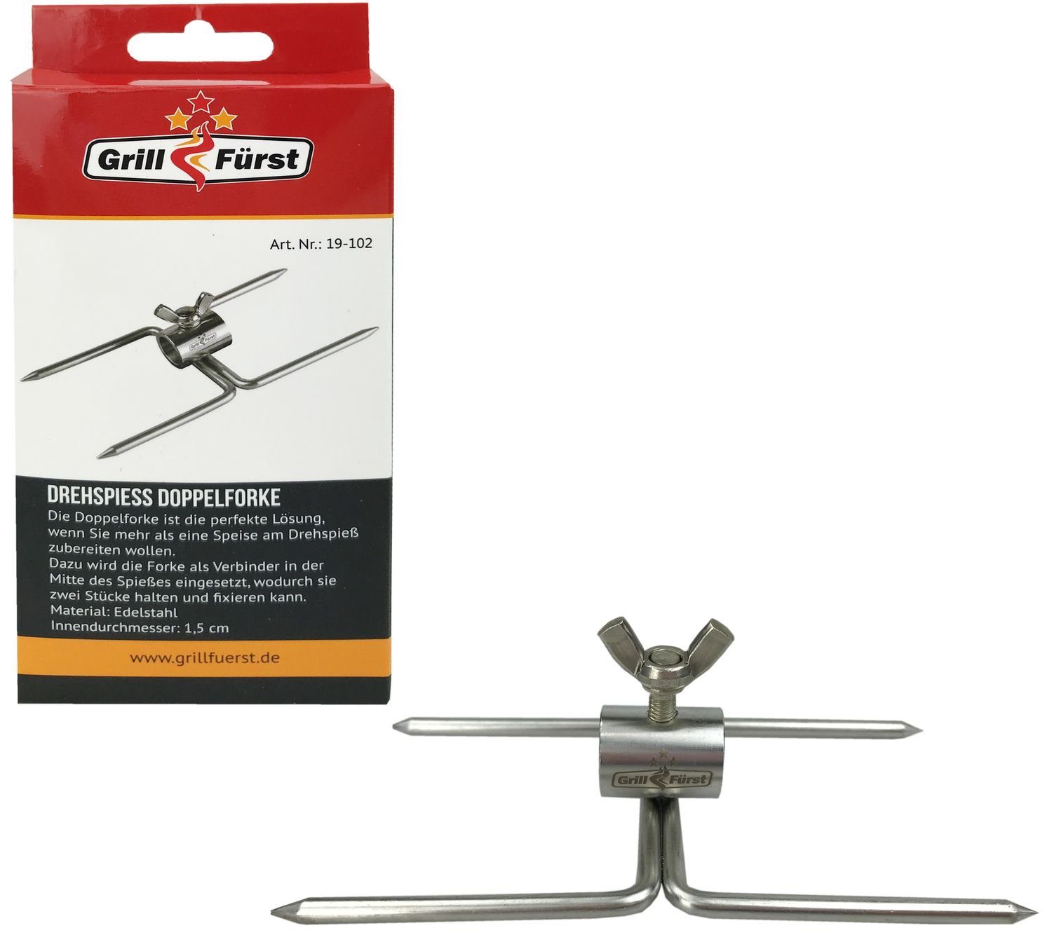 Grillfürst Drehkorb Grillfürst Edelstahl Doppel - Fleischklammer für Drehspieß
