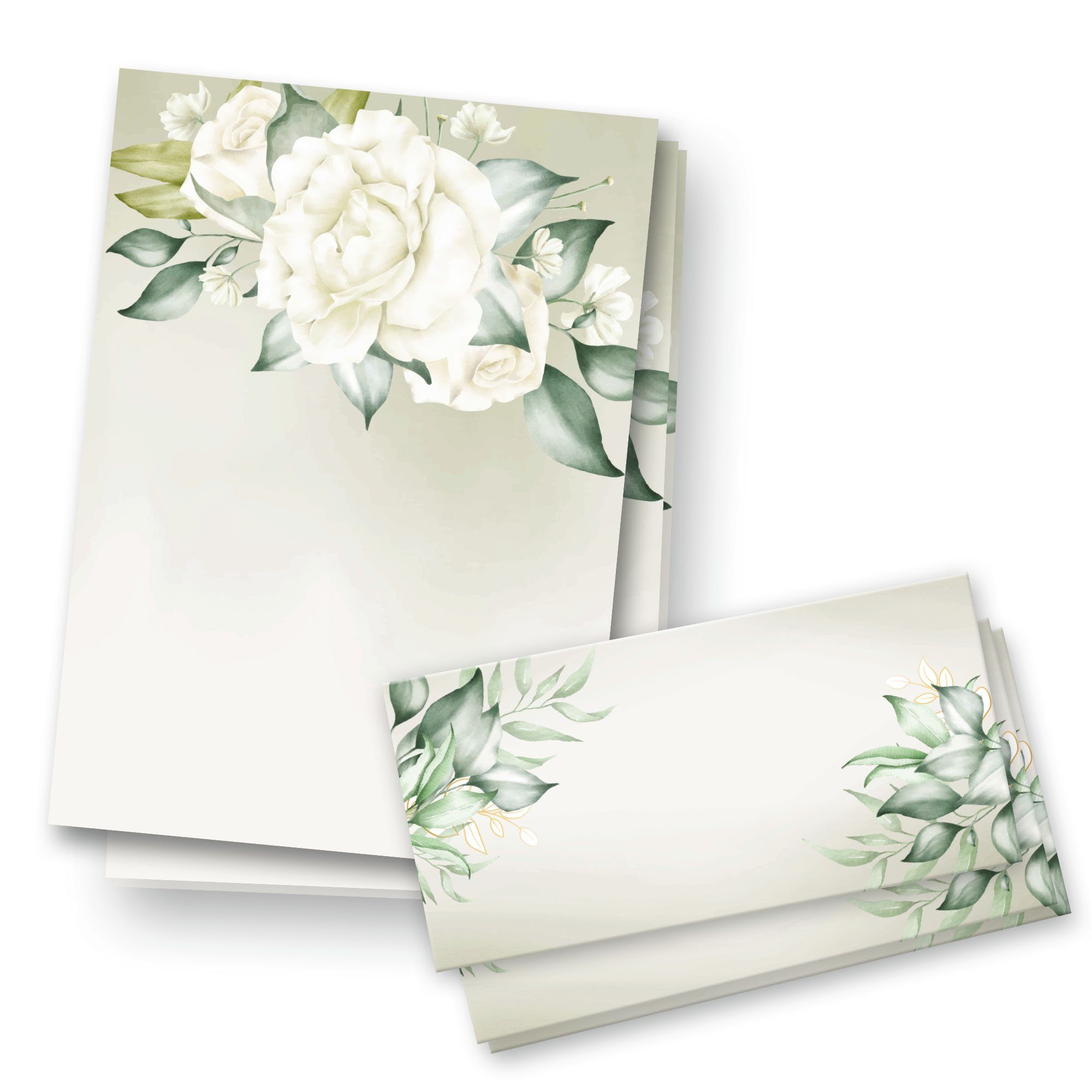 Kreative Feder Briefpapier Briefpapier Set, Briefpapier Set 25x DIN A4 mit passenden Umschlägen Set Rose Weiß B