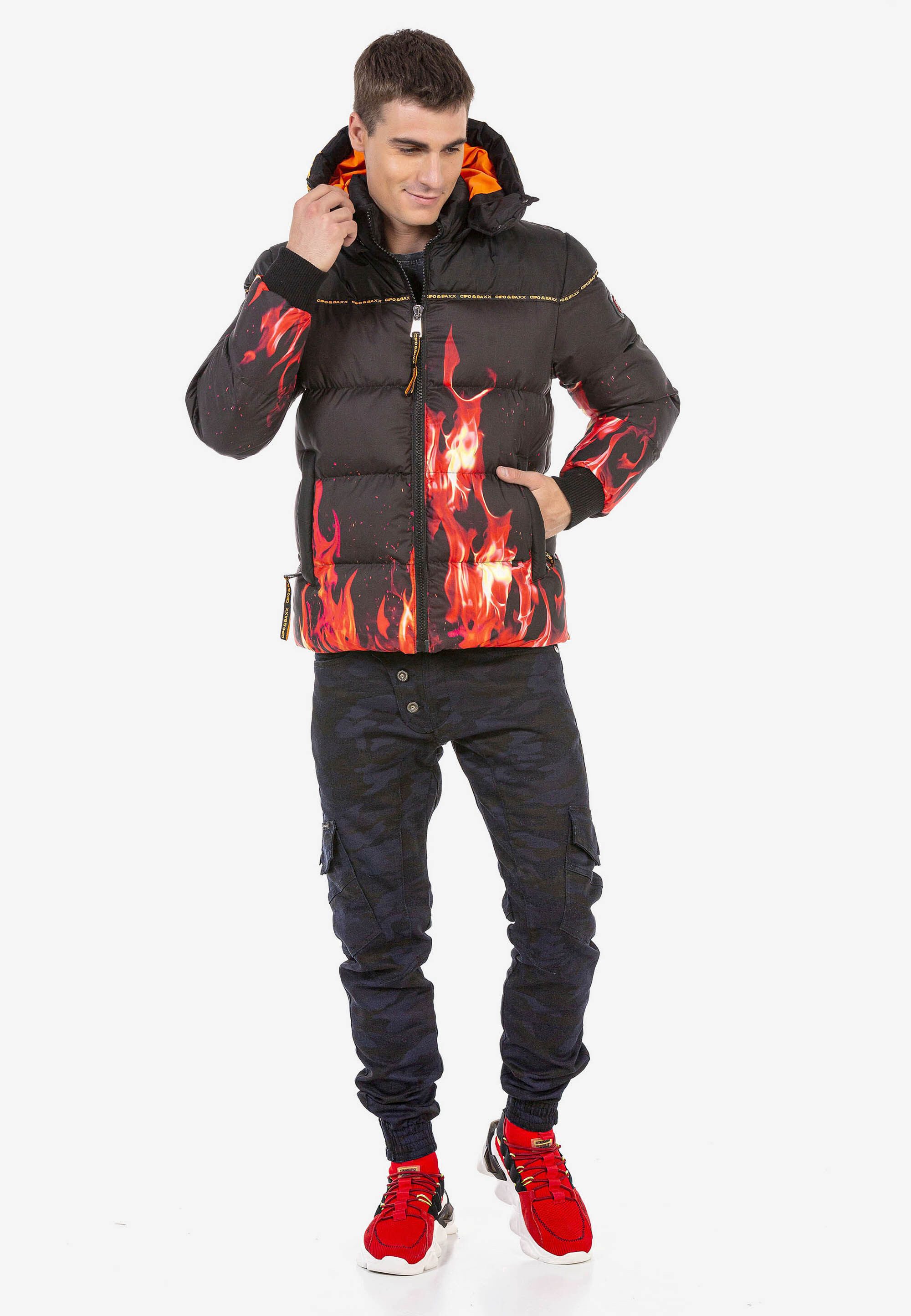 Cipo & Baxx Winterjacke Winterjacke mit Flammen-Motiv