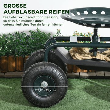 Outsunny Rollsitz Werkstattwagen mit Ablage Korb fahrbar Rollwagen (Gartenrollsitz, 1 St., Arbeitssitz), für kleine Gartengeräte Stahl Grün