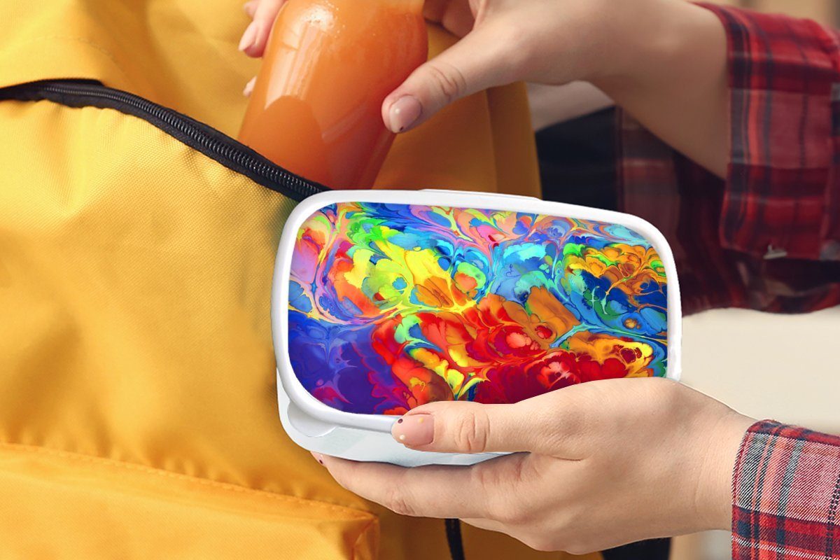 MuchoWow Lunchbox Regenbogenfarben beigemischt, Kunststoff, für Mädchen Brotbox und Brotdose, (2-tlg), Kinder und Erwachsene, weiß für Jungs