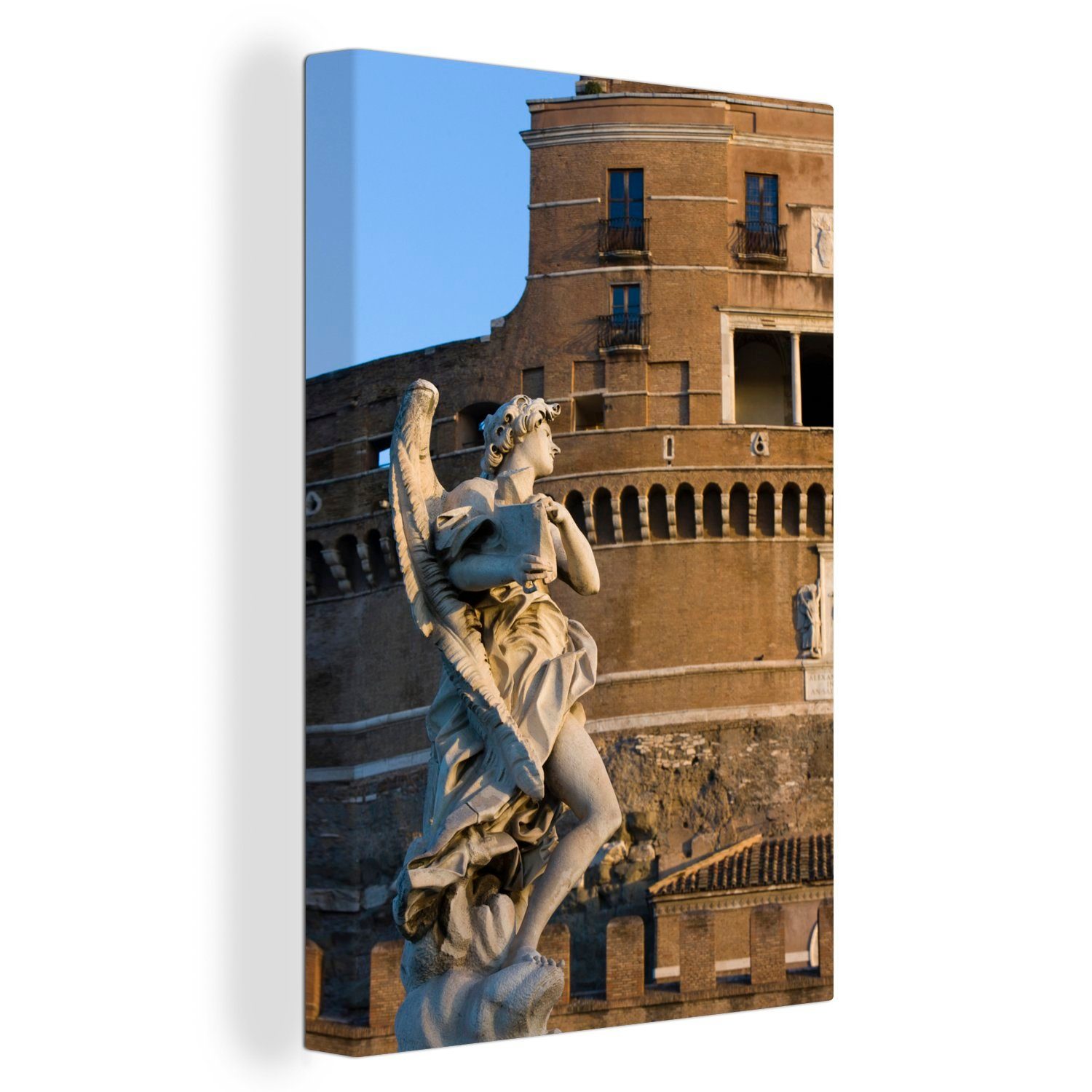 OneMillionCanvasses® Leinwandbild Ein Engel vor der Engelsfestung in Rom, (1 St), Leinwandbild fertig bespannt inkl. Zackenaufhänger, Gemälde, 20x30 cm
