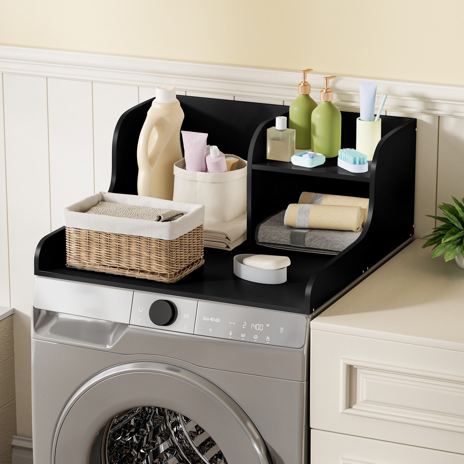 Rutaqian Waschmaschinenumbauschrank Waschmaschinen Ablage 70x68,5cm, Waschmittel Organizer Regal Ablage für die Waschmaschinen-Arbeitsplatte mit 3 m Silikonstreifen