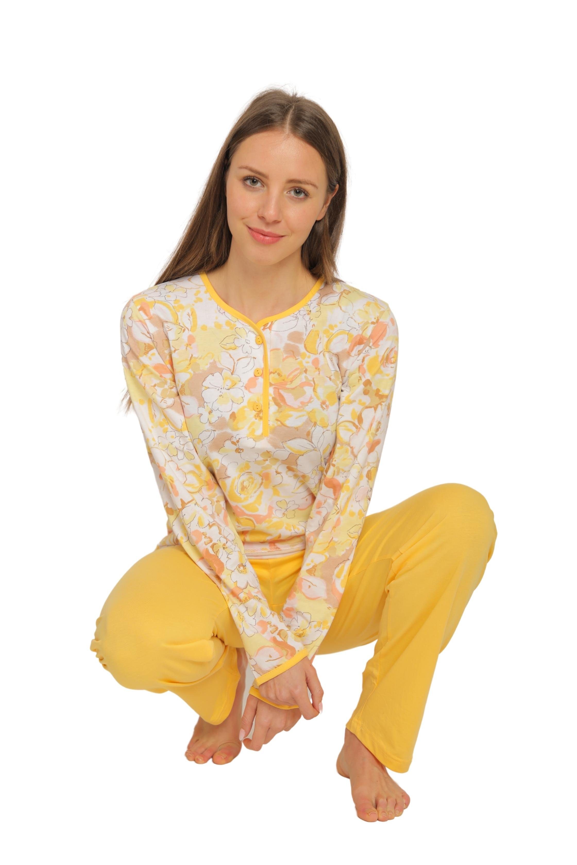 Knopfleiste DW503 Alloverdruck, (Spar-Set, Pyjama Pyjama Set) Schlafanzug Damen 1 Consult-Tex