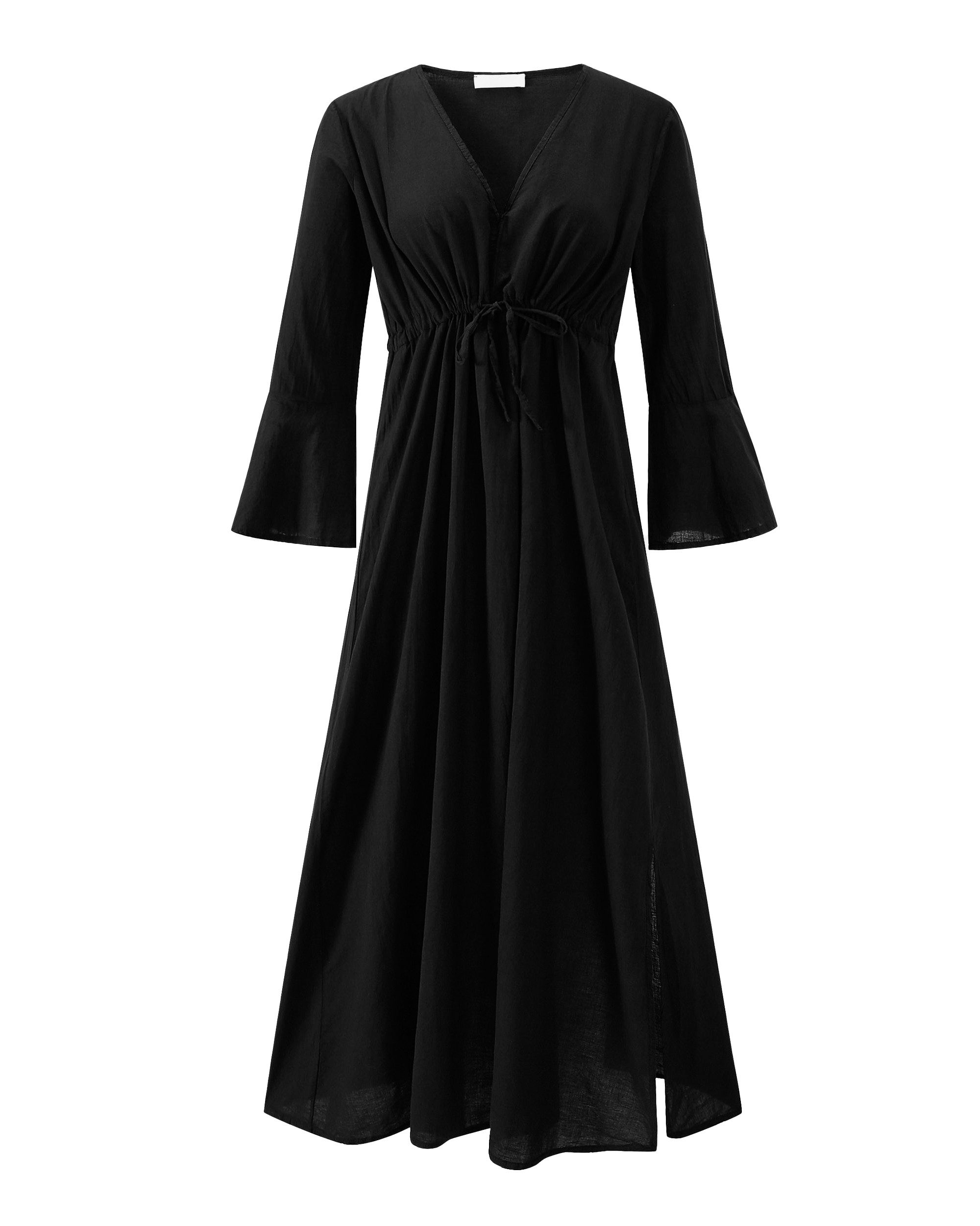 SASSYCLASSY Midikleid Baumwollkleid mit Schlitz und weiten Ärmeln Luftiges günstig online kaufen