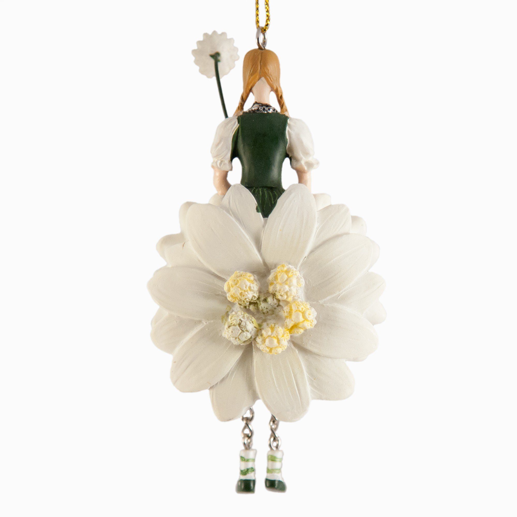 ROSEMARIE SCHULZ Heidelberg Dekofigur Blumenmädchen Edelweiss Dekohänger Kunstblume Deko-Objekt, Handbemalte Figur aus Polyresin – Bild 4 von 5