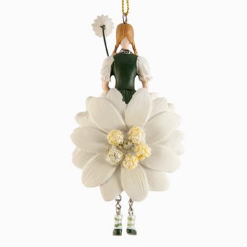 ROSEMARIE SCHULZ Heidelberg Dekofigur Blumenmädchen Edelweiss Dekohänger Kunstblume Deko-Objekt, Handbemalte Figur aus Polyresin