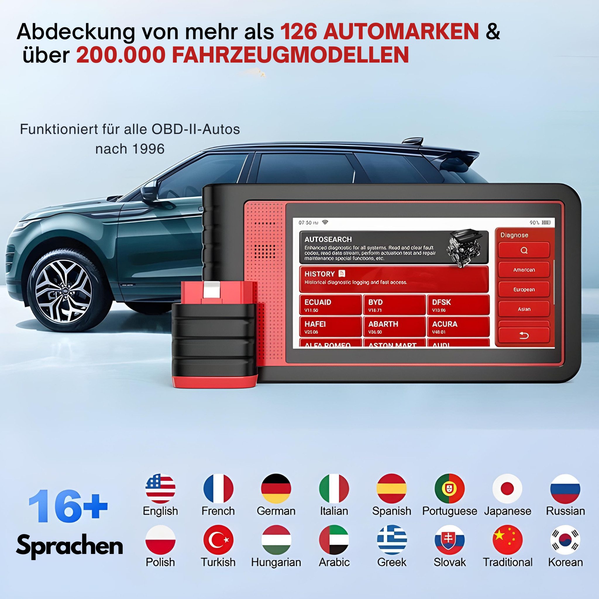 Thinkcar Kfz-Diagnosegerät OBD 2 Scanner, OBD Diagnosegerät, Touch, Bluetooth, Touch, dauerhafte Updates, Fehlercodelexikon, wireless