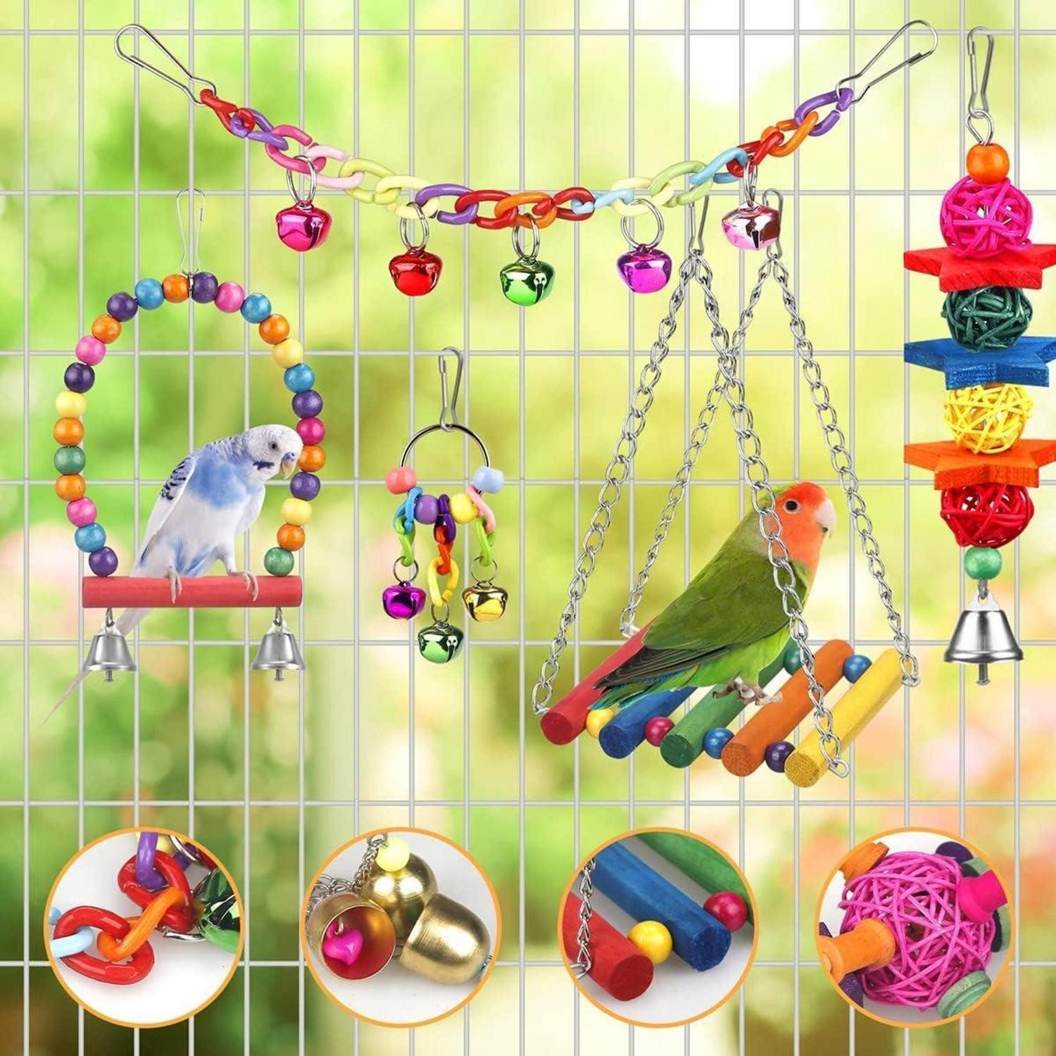 LuxusKollektion Vogelspielplatz Vogelspielzeug für Sittiche mit Leiter Hängematte Spielzeug Glocke
