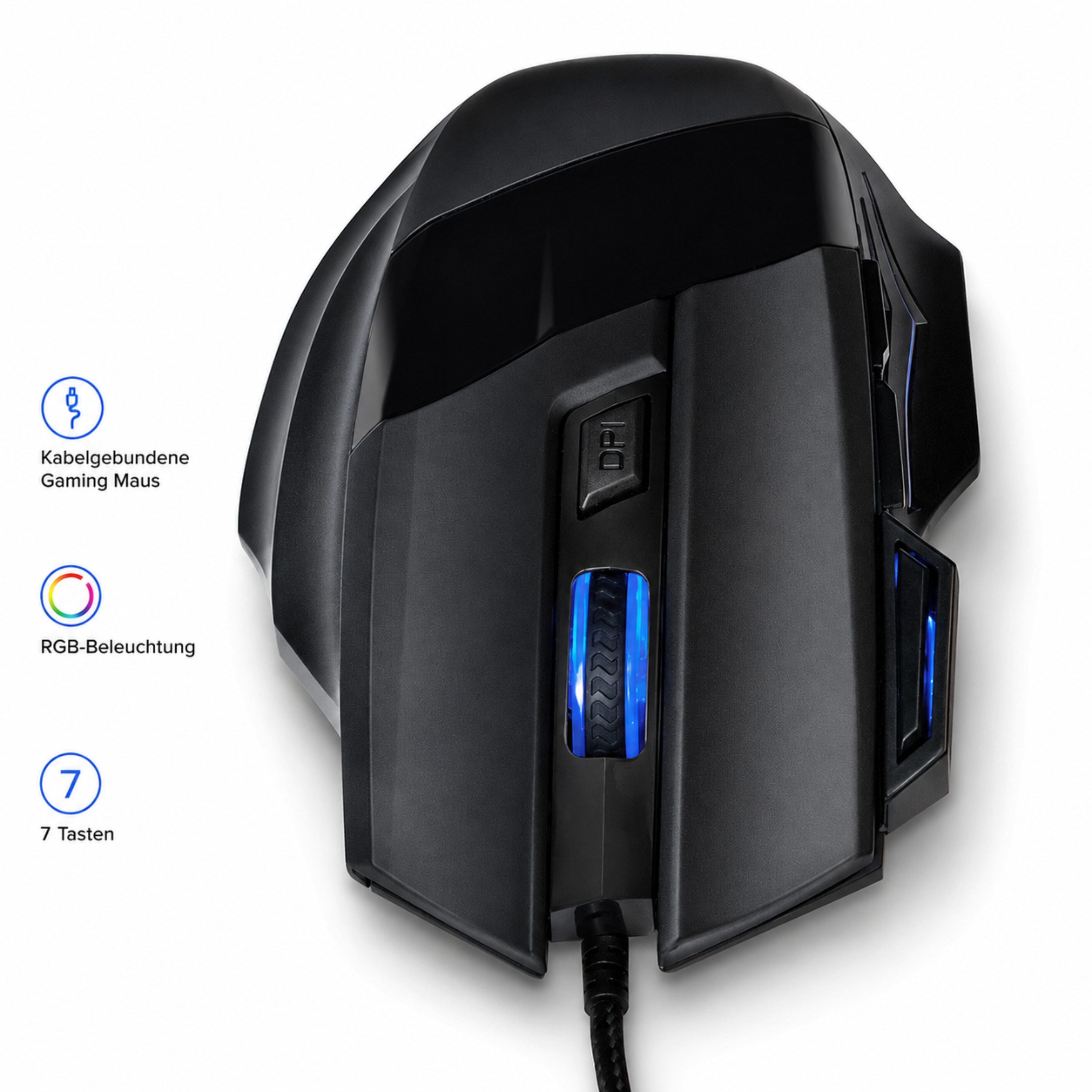 StellarLuma RGB Gaming Maus Mauspad Kabelgebunden Schwarz PC Gaming Gaming-Maus (kabelgebunden, Plug & Play, Gaming-Set mit kabelgebundener LED-Maus 2400 DPI un – Bild 4 von 5