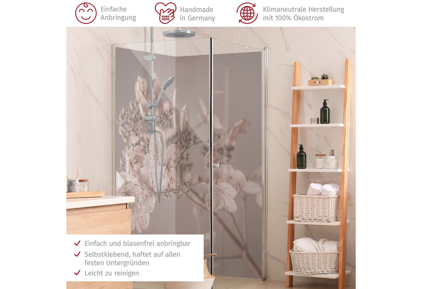 Thumbnail - Bilderdepot24 Badrückwand Blumen beige Duschrückwand ohne Bohren Dusche Landhaus, (2-tlg., Hart-Folie Premium matt 0,61 ...