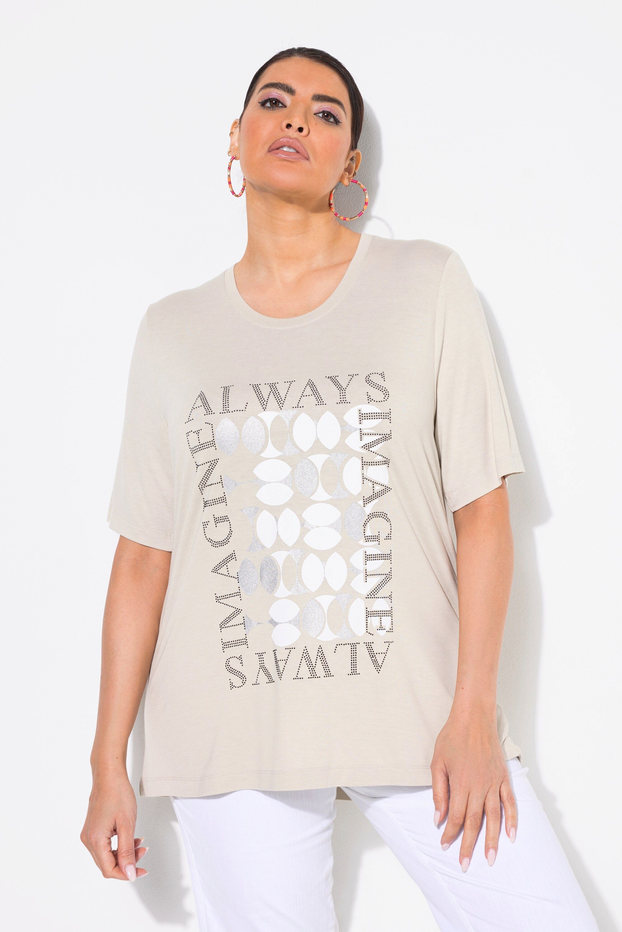 Ulla Popken T-Shirt T-Shirt Nieten Schriftmotiv günstig online kaufen