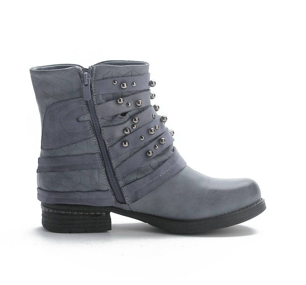 Pogolino ST016 Bikerboots Damen Nieten Stiefeletten Biker Boots leicht gefüttert