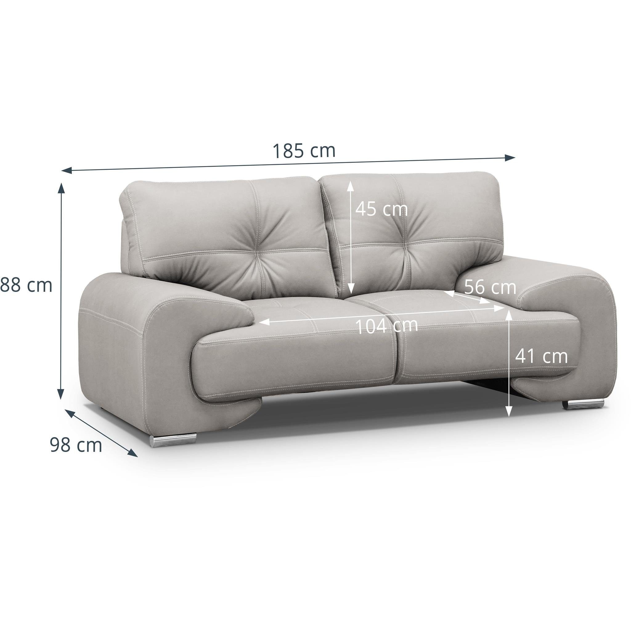 Beige Beautysofa mit 2-Sitzer modernes (vega 02) im mit Kunstleder, Design dekorativen Sofa lux, 2-Sitzer Maxime Wellenunterfederung, Nähten aus