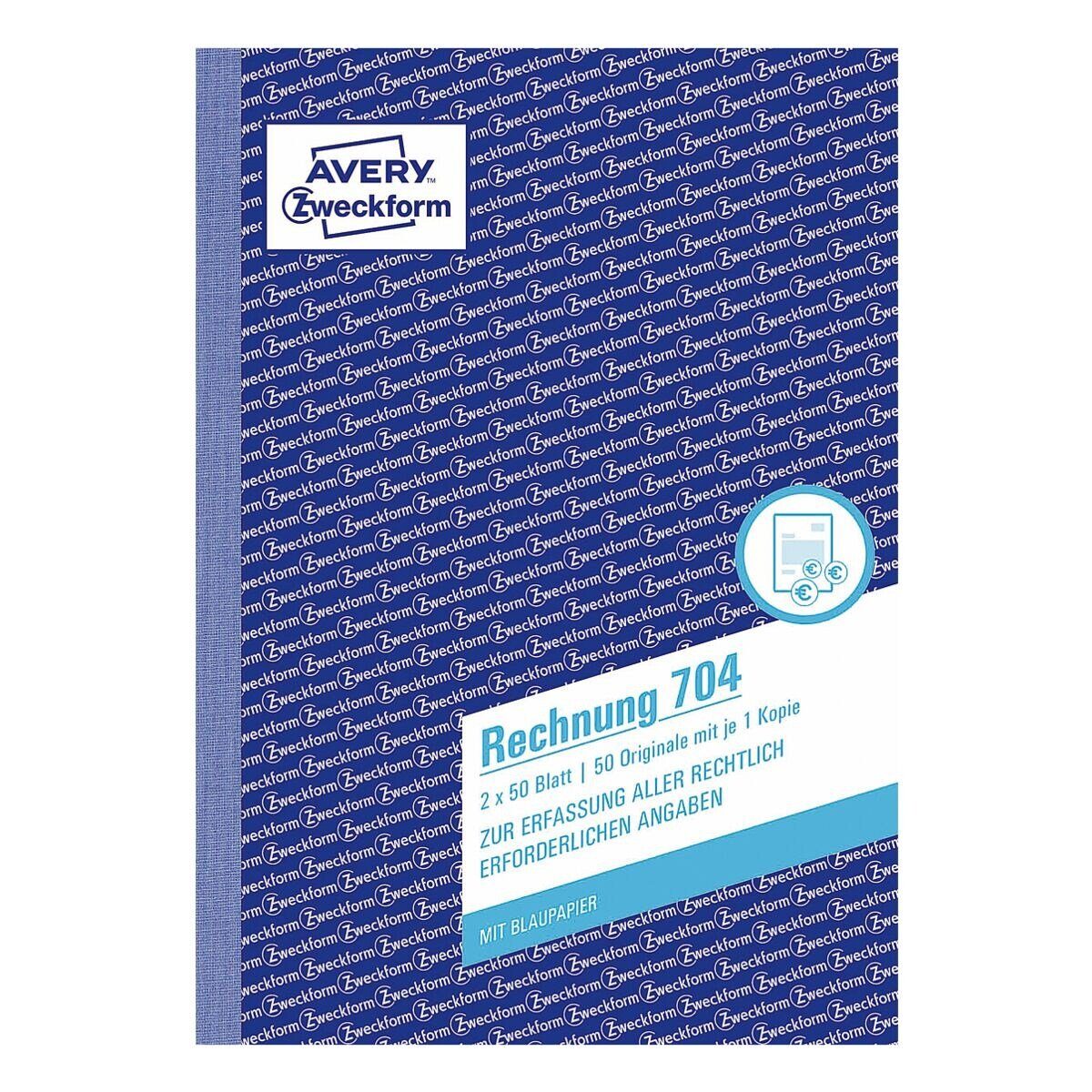 Avery Zweckform Formularblock Rechnung, 2-fach, mit Blaupapier, A5, 2x 50 Blatt