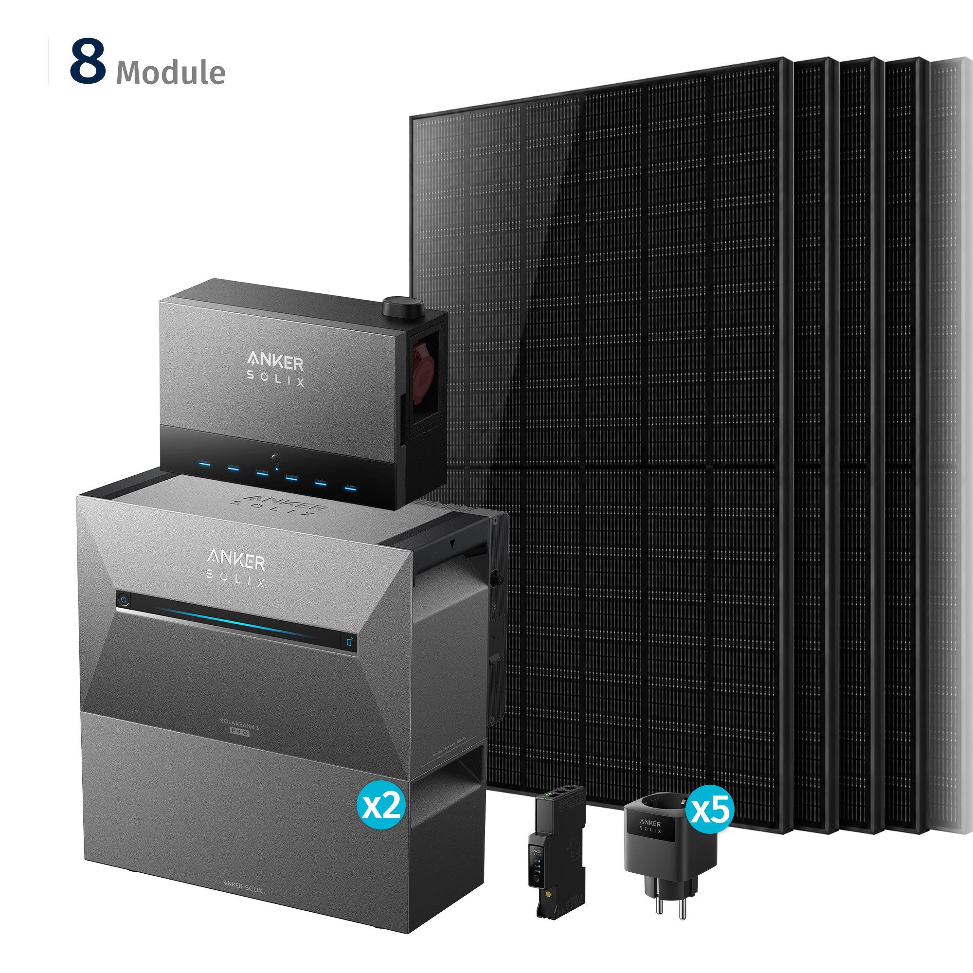 SolarMars Balkonkraftwerk mit Speicher 4000W mit Power Dock Solarbank Multisystem, (mit Anker Solix Solarbank 3 E2700 Pro und BP2700)