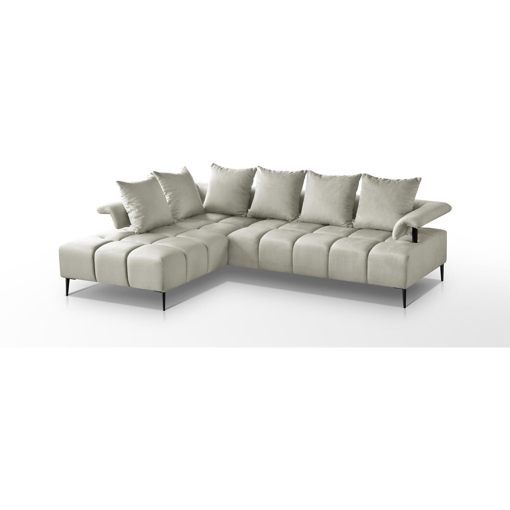 Beautysofa für modernes Wellenfedern, (monolith Vanessa, Metallbeine, Corner im cm Polsterecke Beige Design stilvoll Ecksofa 04) 260 Sofa Wohnzimmer,