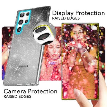 Nalia Smartphone-Hülle Samsung Galaxy S24 Ultra, Klare Glitzer Hülle / Silikon Transparent / Glitter Cover / Bling Case