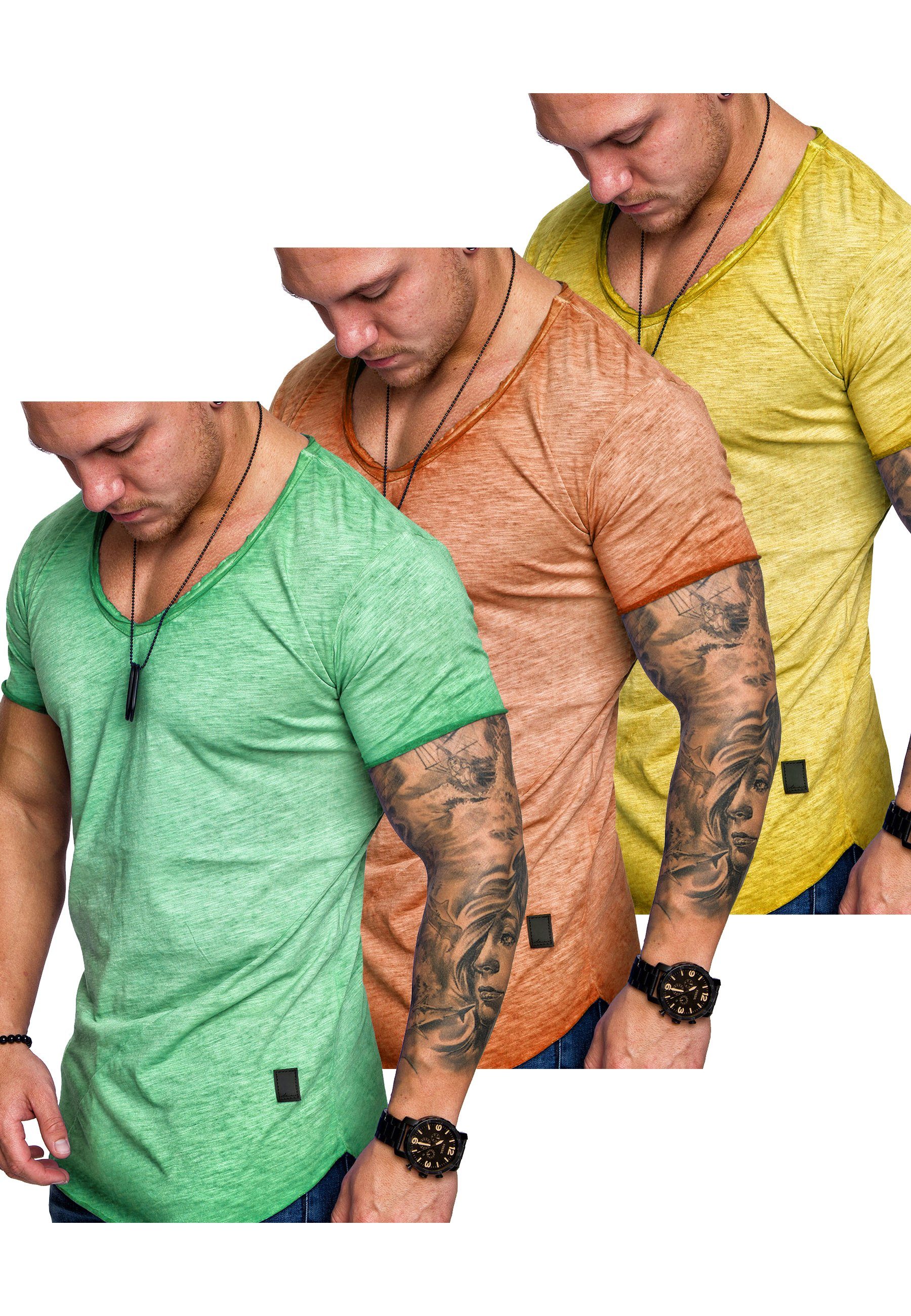 Amaci&Sons T-Shirt 3. SAN FRANCISCO T-Shirts 3er-Pack (3er-Pack) Herren Basic Oversize T-Shirt mit V-Ausschnitt (Mintgrün + Orange + Gelb)