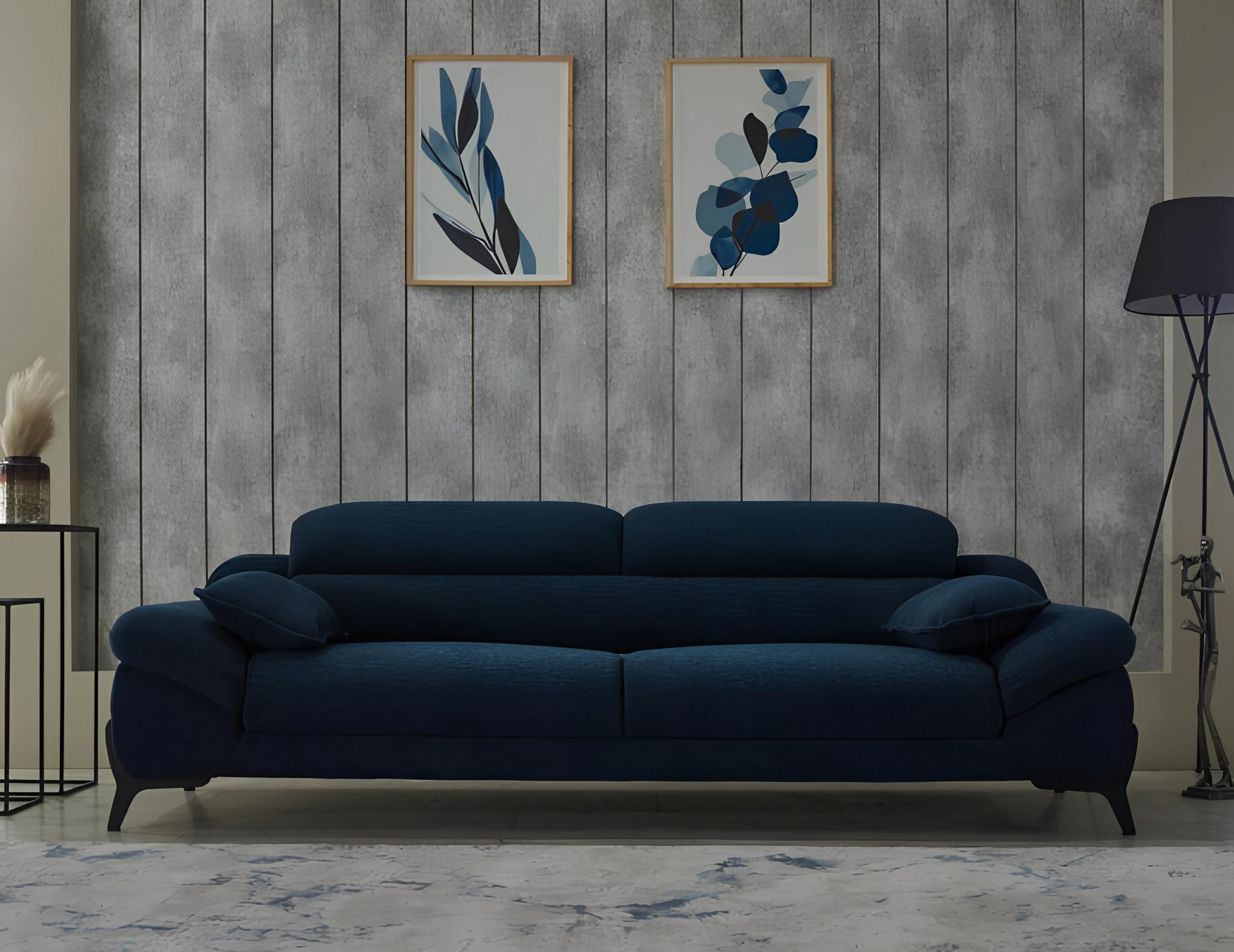 Xlmoebel 3-Sitzer Modernes Stoffsofa in Blau mit hohem Sitzkomfort, Hergestellt in Europa