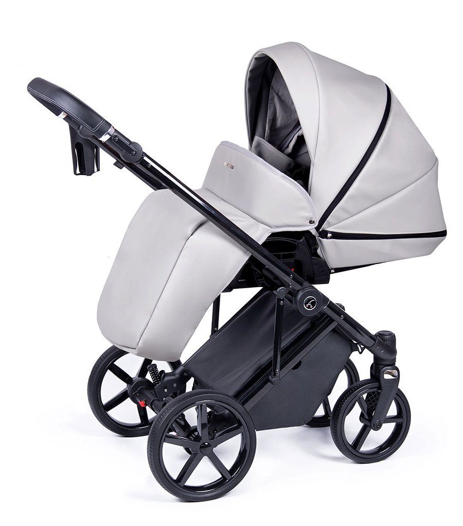 babies-on-wheels Kombi-Kinderwagen - - 21 Gestell Teile schwarz in Fado 3 = 1 15 Eco Designs Hellgrau in Kinderwagen-Set
