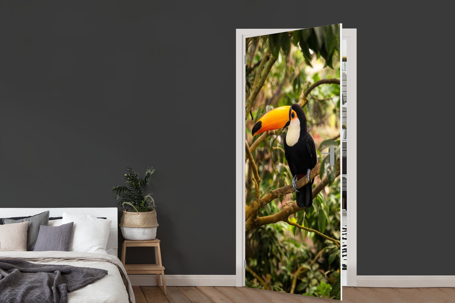 Tropisch, 75x205 bedruckt, - - - Matt, für Tukan Dschungel Vogel Fototapete (1 cm Tür, MuchoWow St), Türaufkleber, Türtapete Natur -